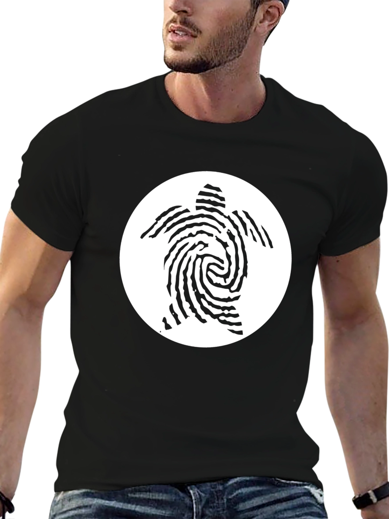 Turtle Fingerprint Graphic Tee - Black
