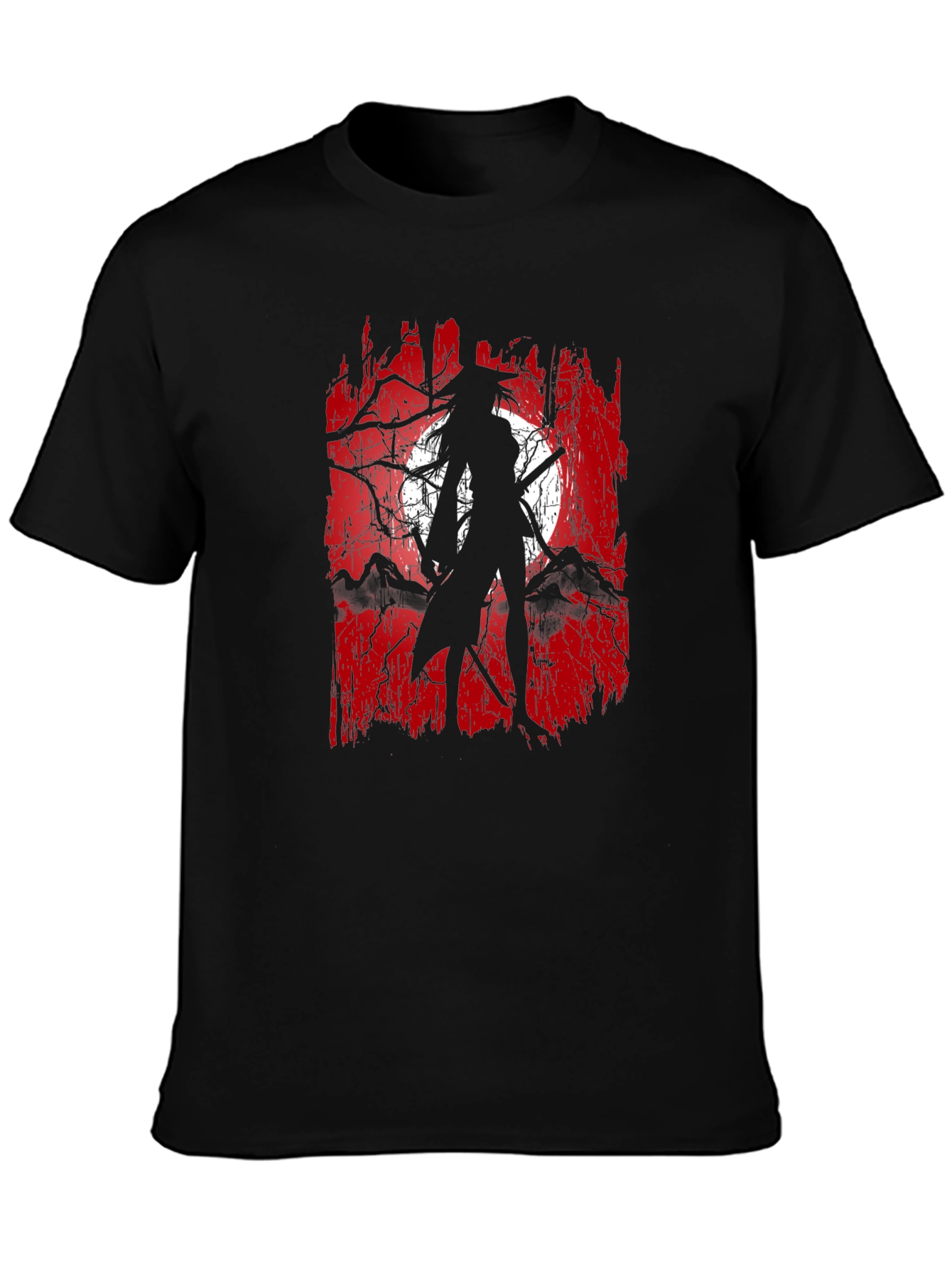 Samurai Moon Graphic Tee - Black Cotton