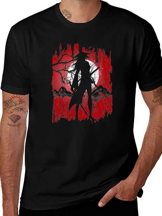 Samurai Moon Graphic Tee - Black Cotton