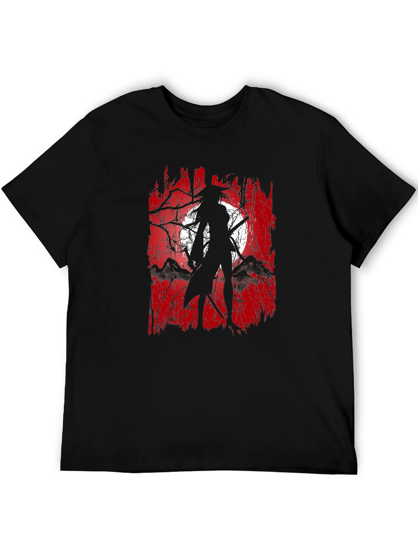 Samurai Moon Graphic Tee - Black Cotton