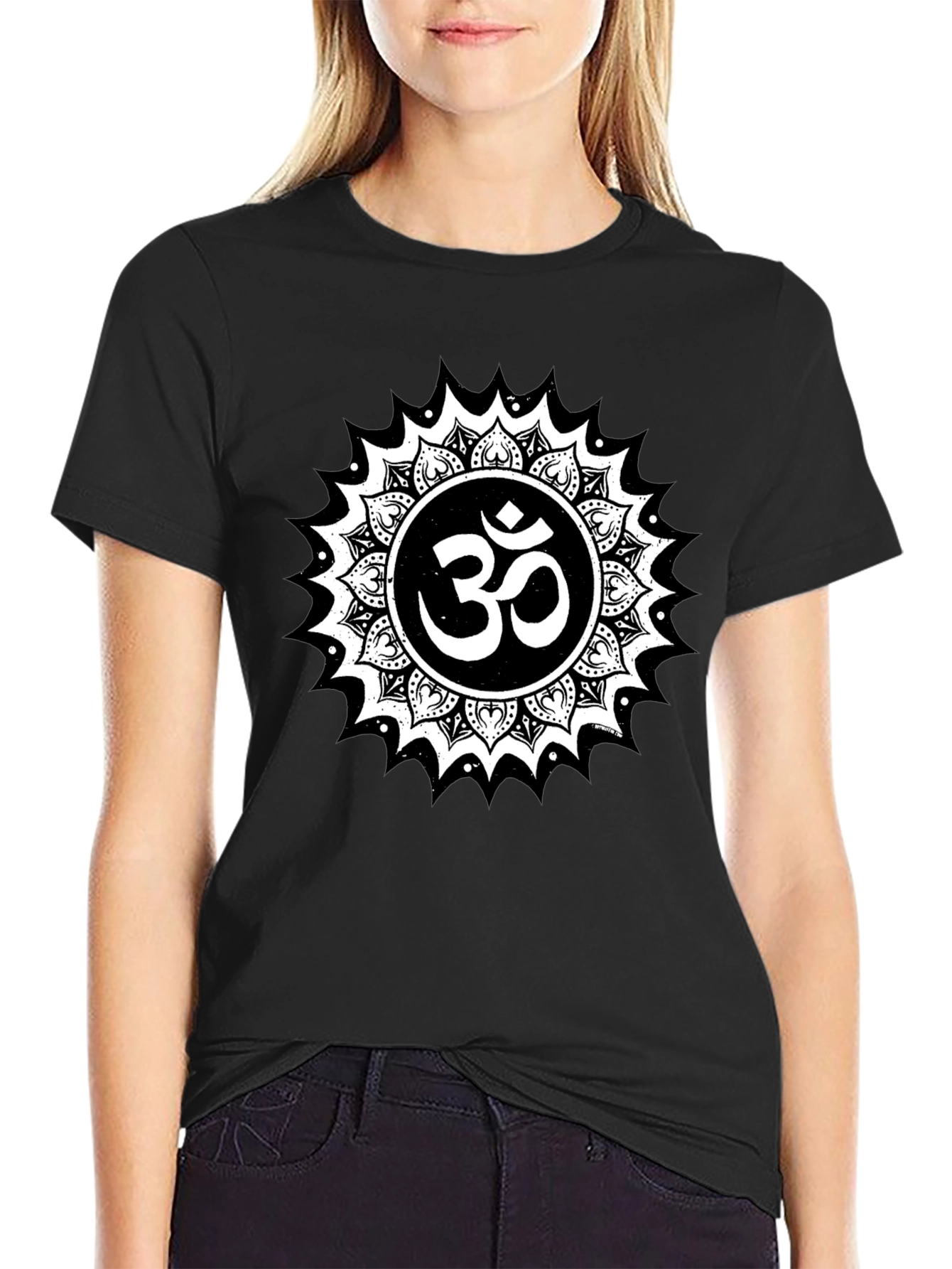 Om Mandala Graphic T-Shirt - Black Spiritual Design