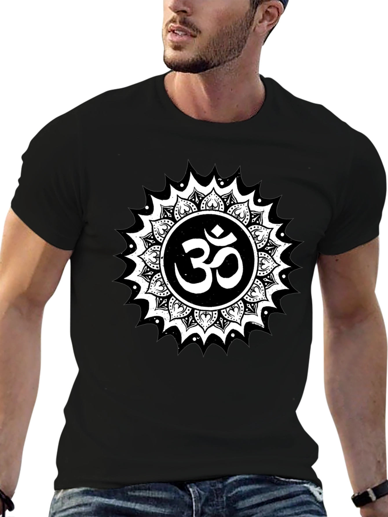 Om Mandala Graphic T-Shirt - Black Spiritual Design
