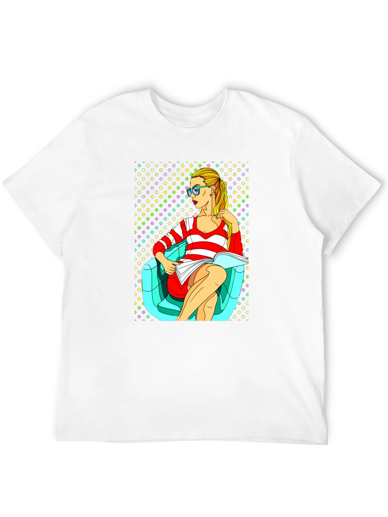 Pop Art Girl Reading Book Black Cotton Tee