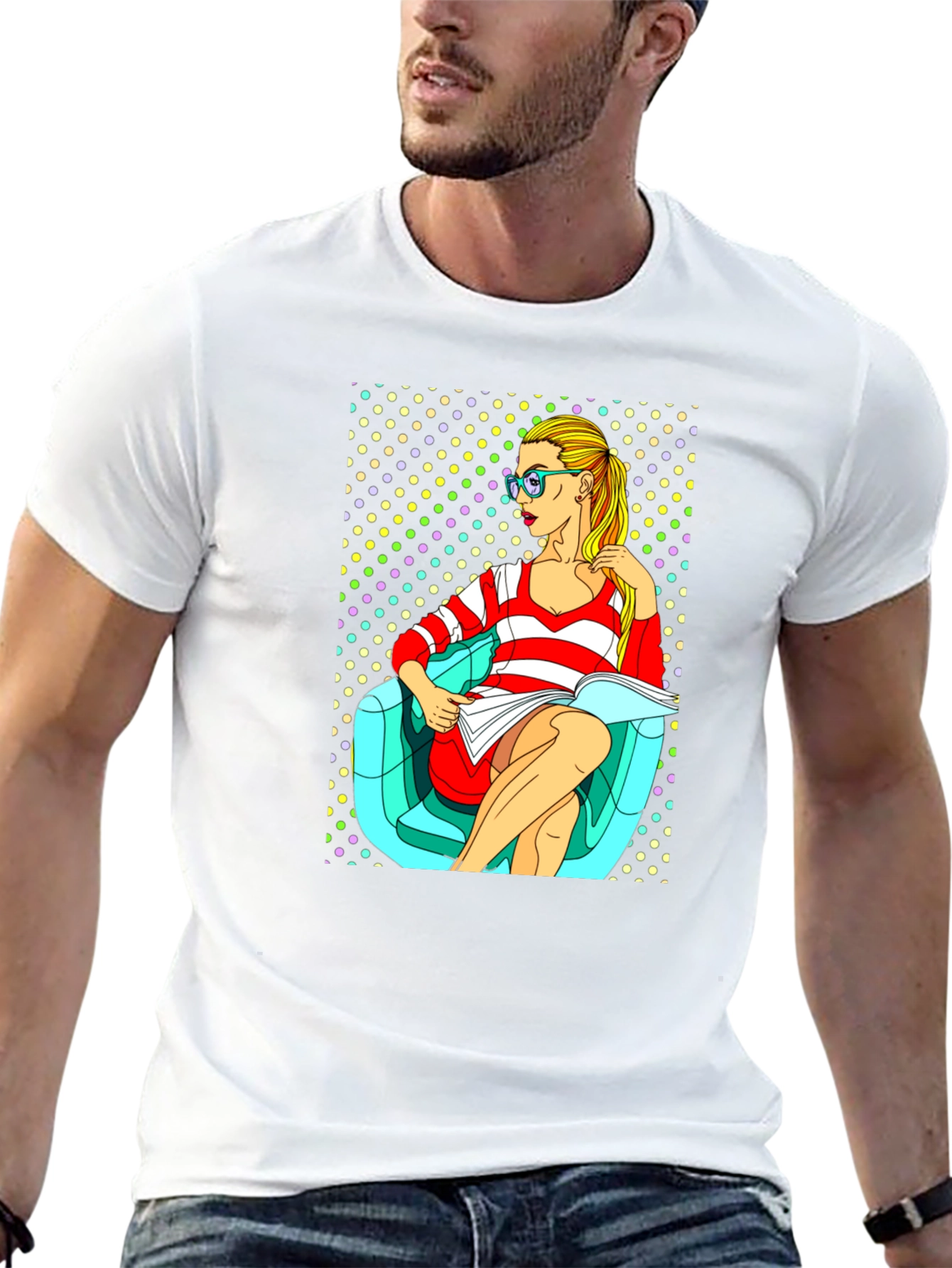 Pop Art Girl Reading Book Black Cotton Tee