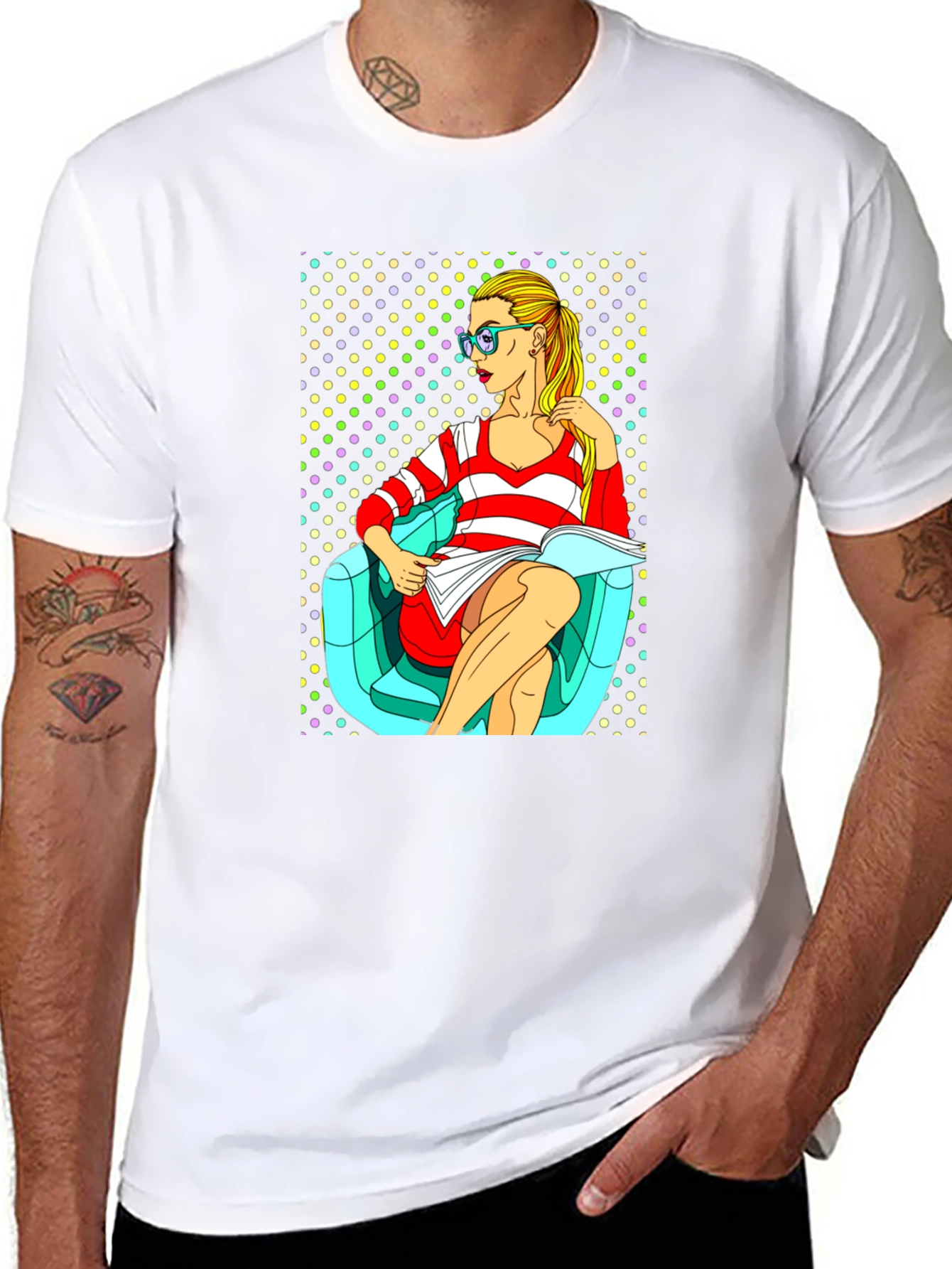 Pop Art Girl Reading Book Black Cotton Tee