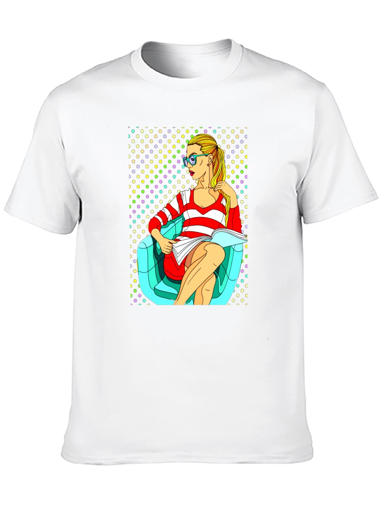 Pop Art Girl Reading Book Black Cotton Tee