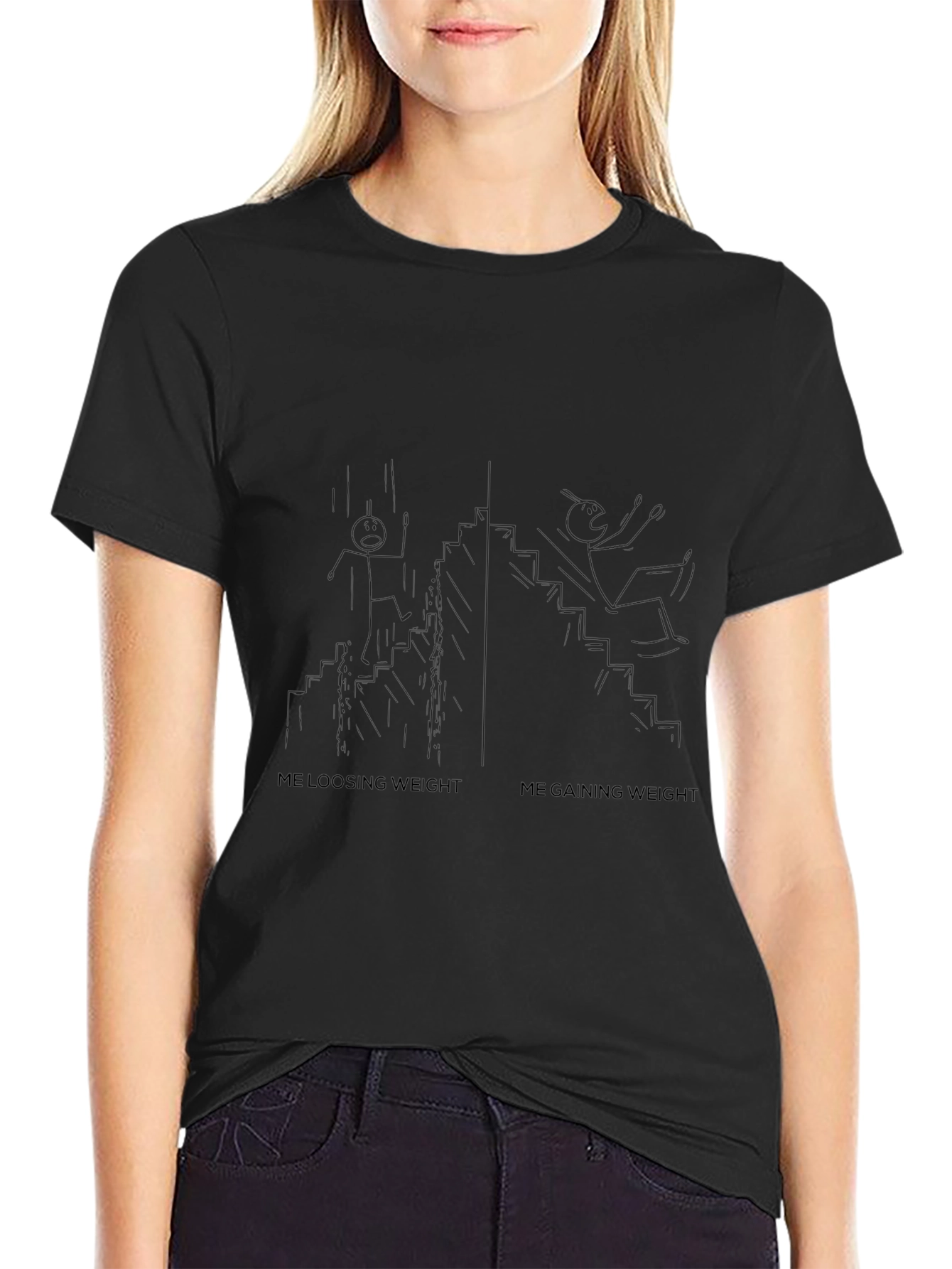 Funny Weight Loss/Gain Graphic Tee - Unisex Black T-Shirt