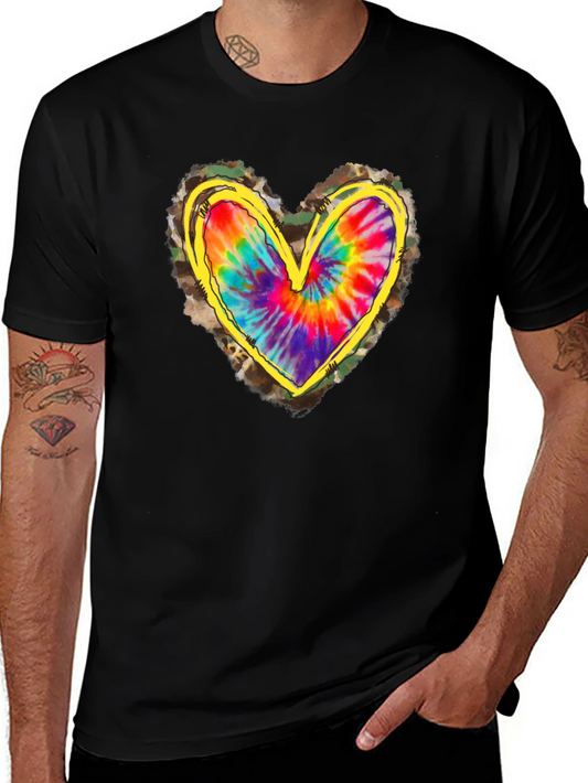 Tie Dye Heart Graphic Tee - Soft Cotton Casual Top