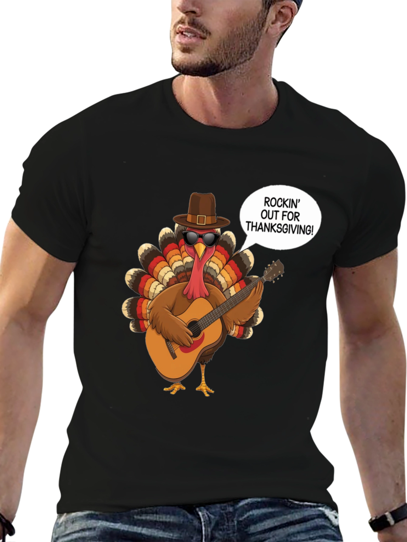 Rockin Turkey Thanksgiving Graphic Tee