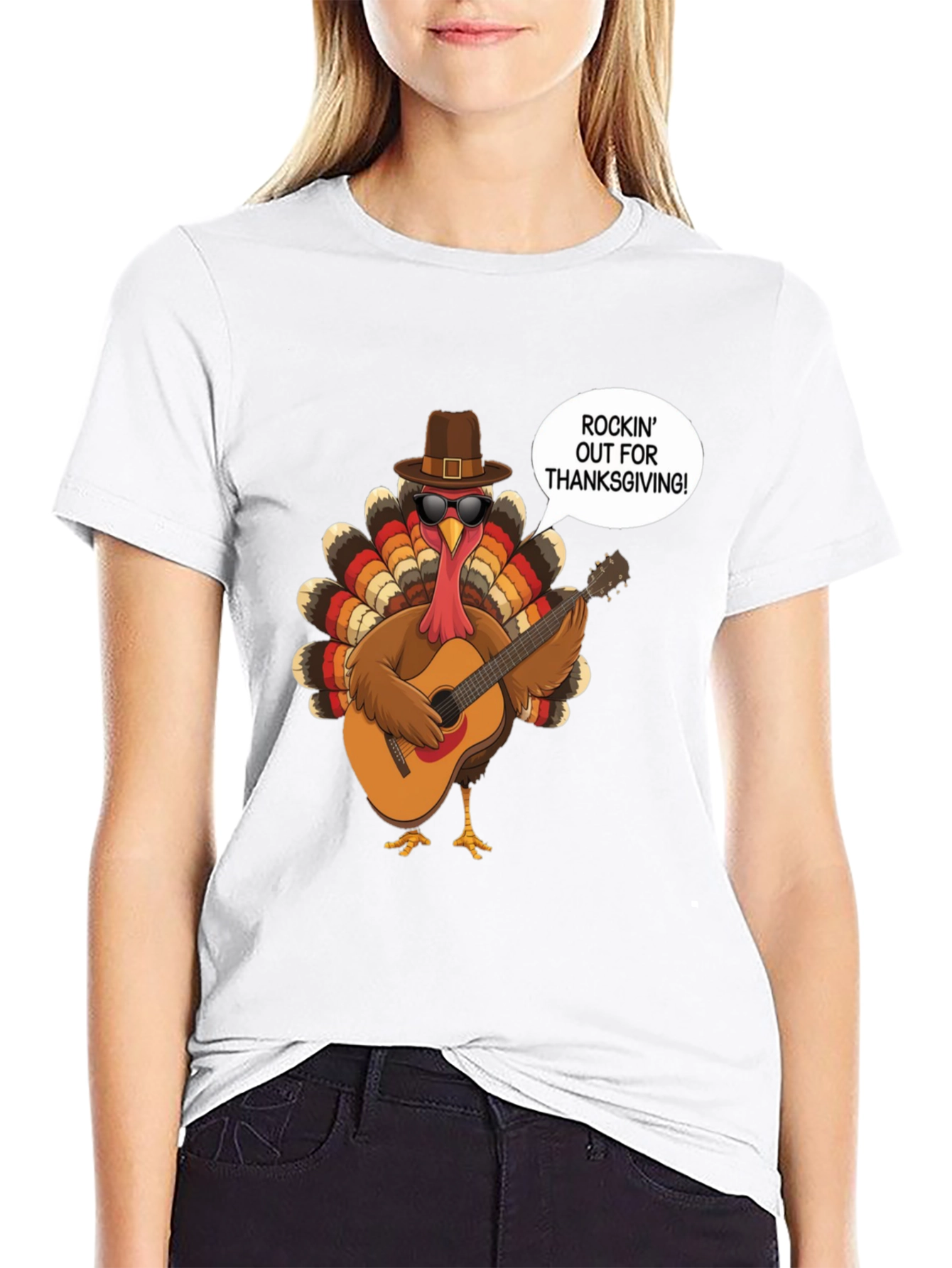 Rockin Turkey Thanksgiving Graphic Tee