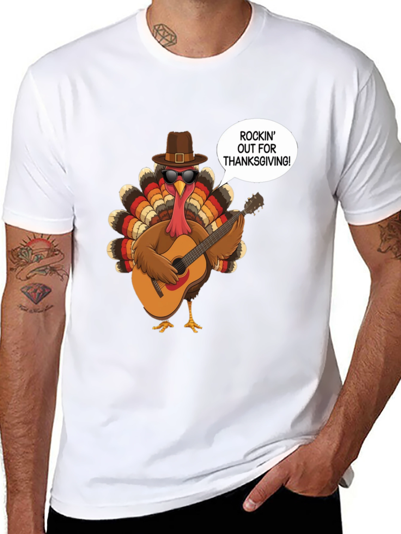 Rockin Turkey Thanksgiving Graphic Tee