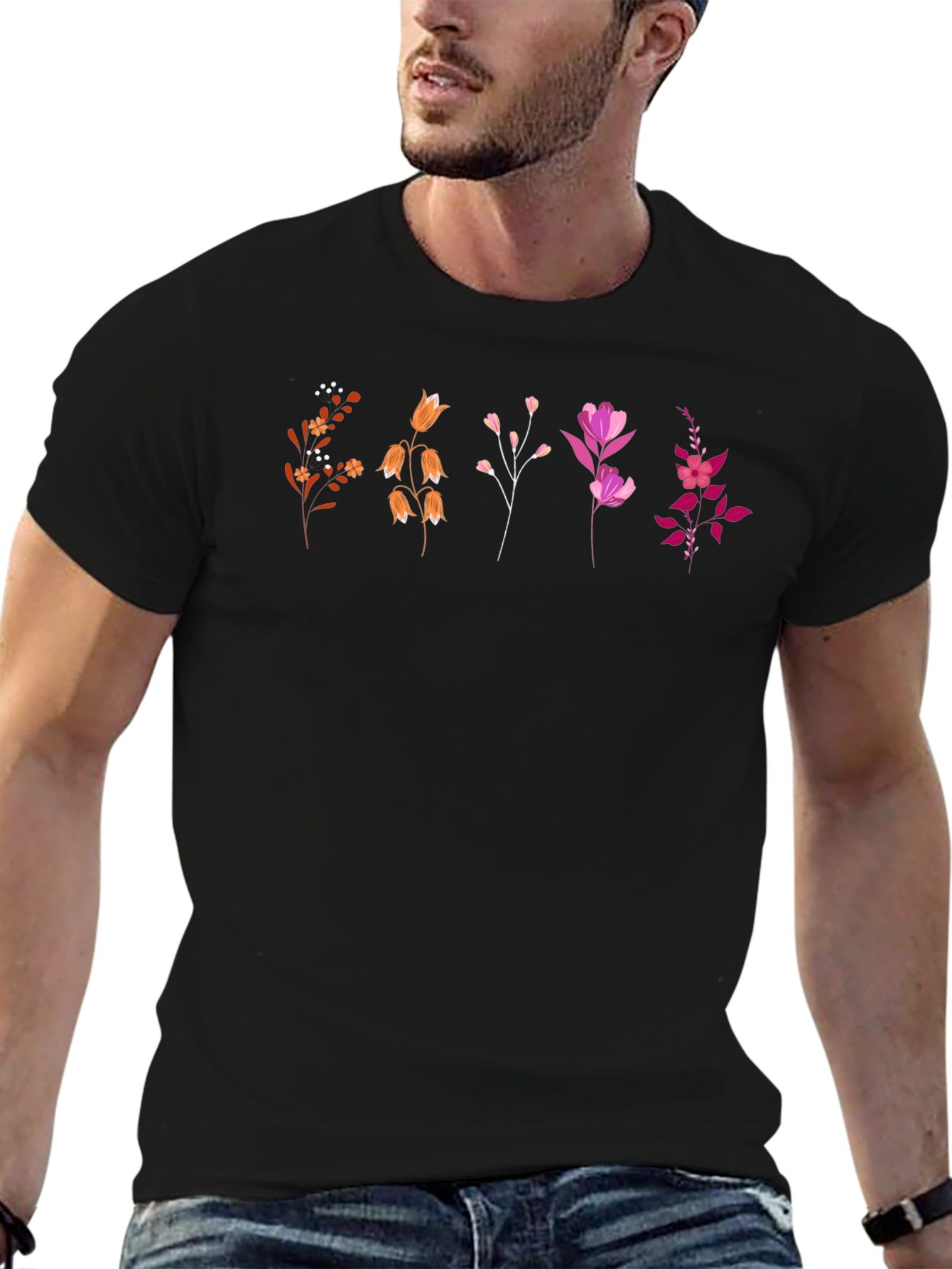 Floral Graphic Tee - Stylish Unisex Black T-Shirt