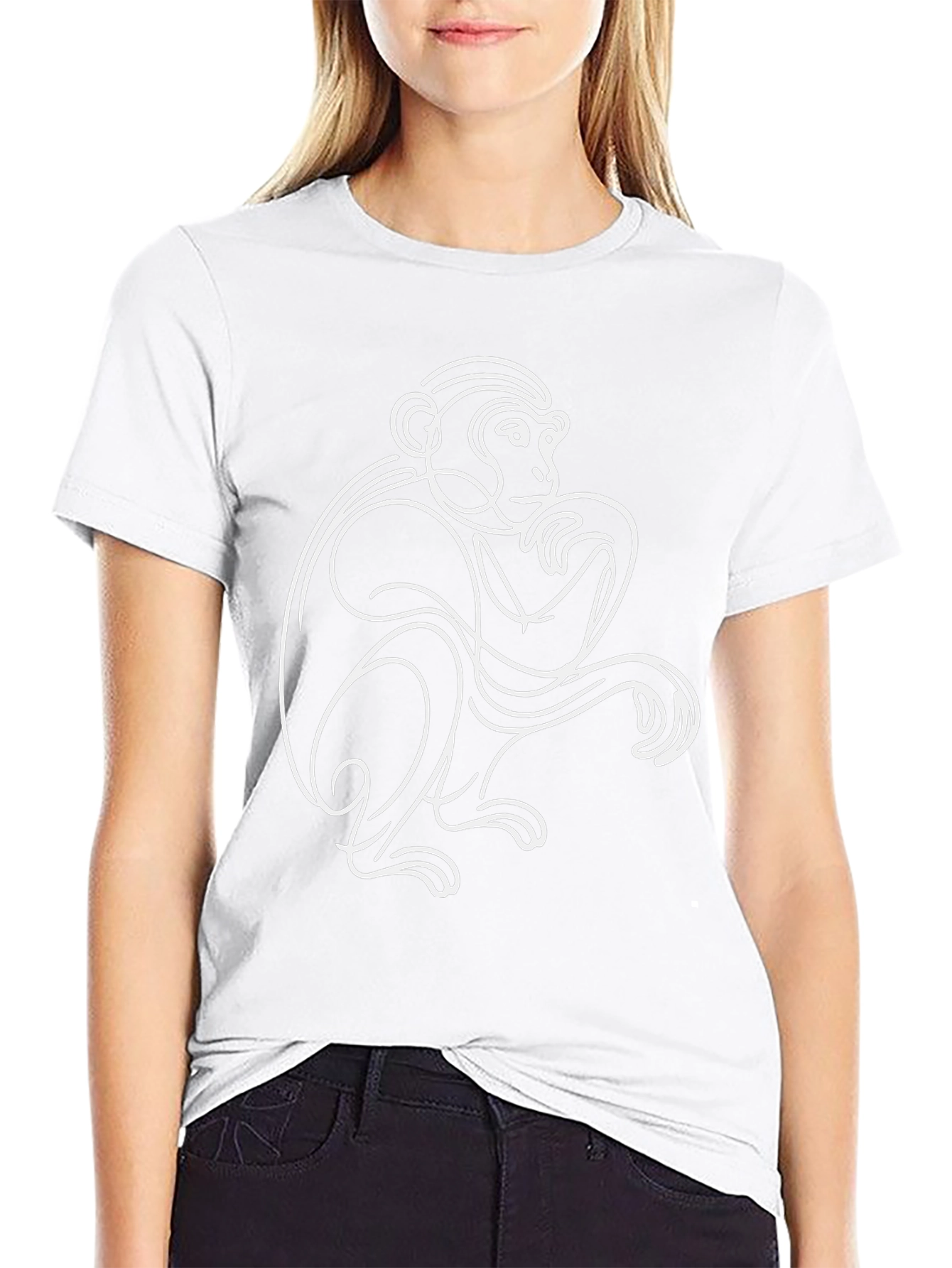 Abstract Monkey Line Art Black T-Shirt