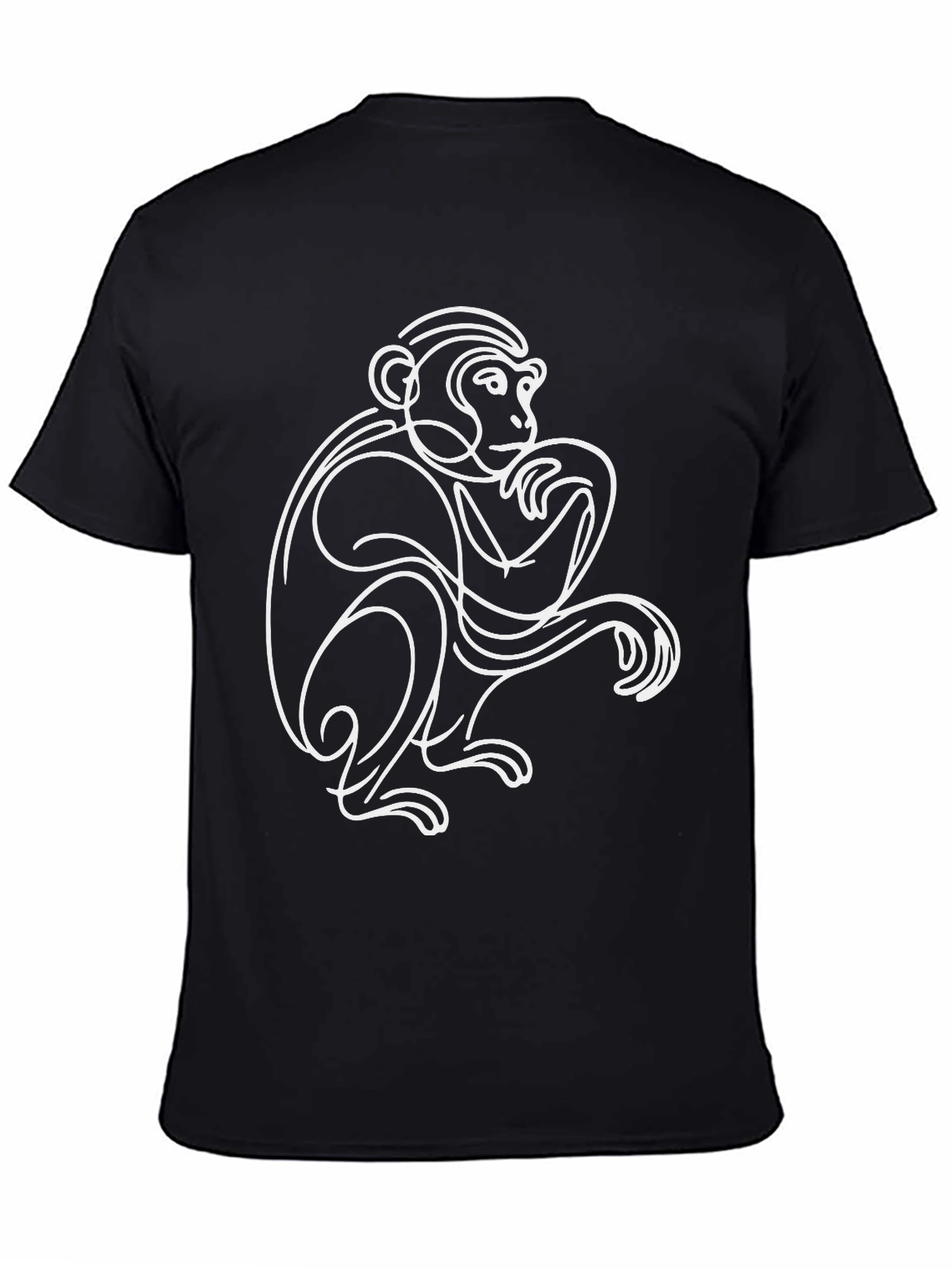 Abstract Monkey Line Art Black T-Shirt
