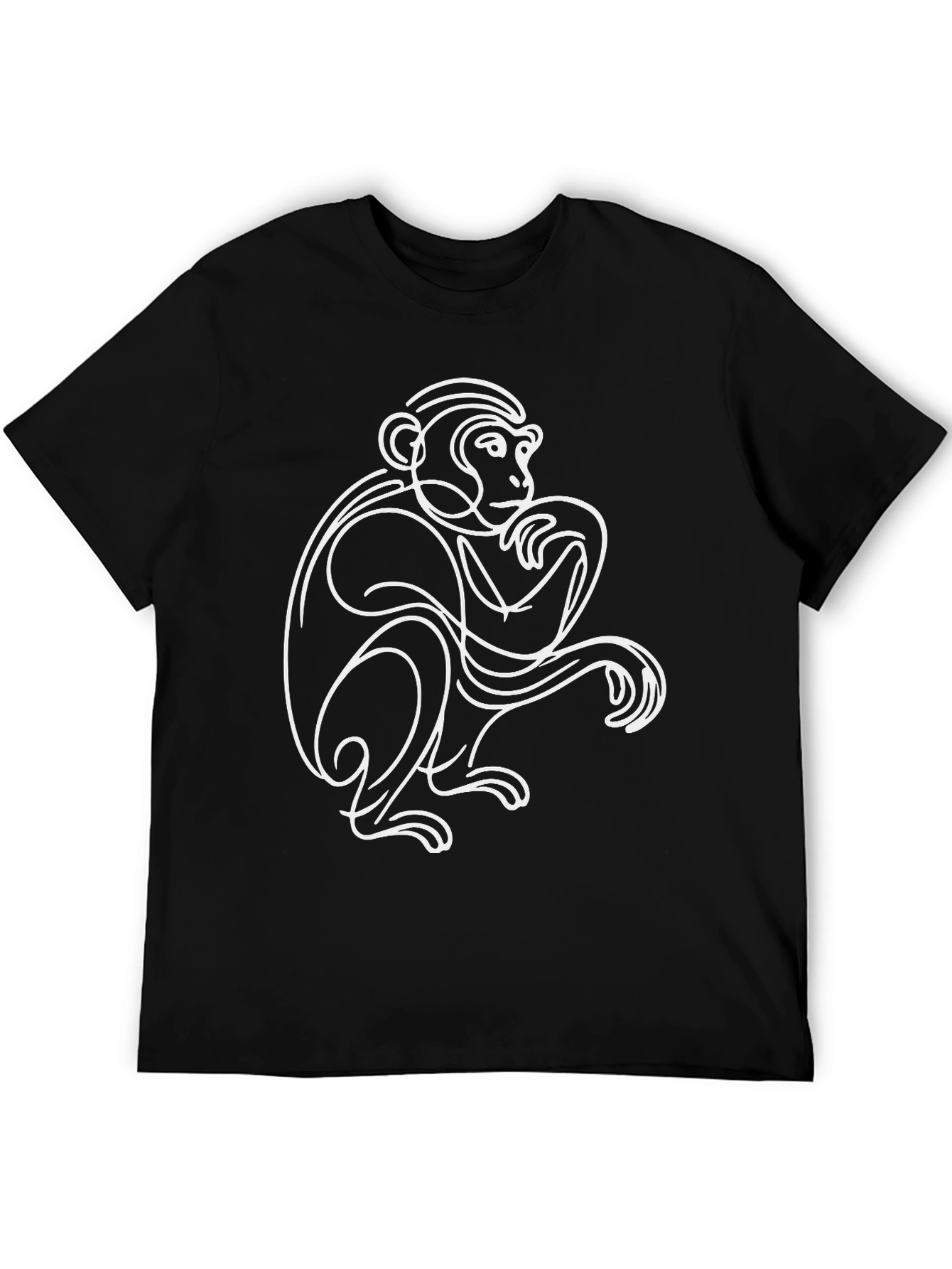 Abstract Monkey Line Art Black T-Shirt
