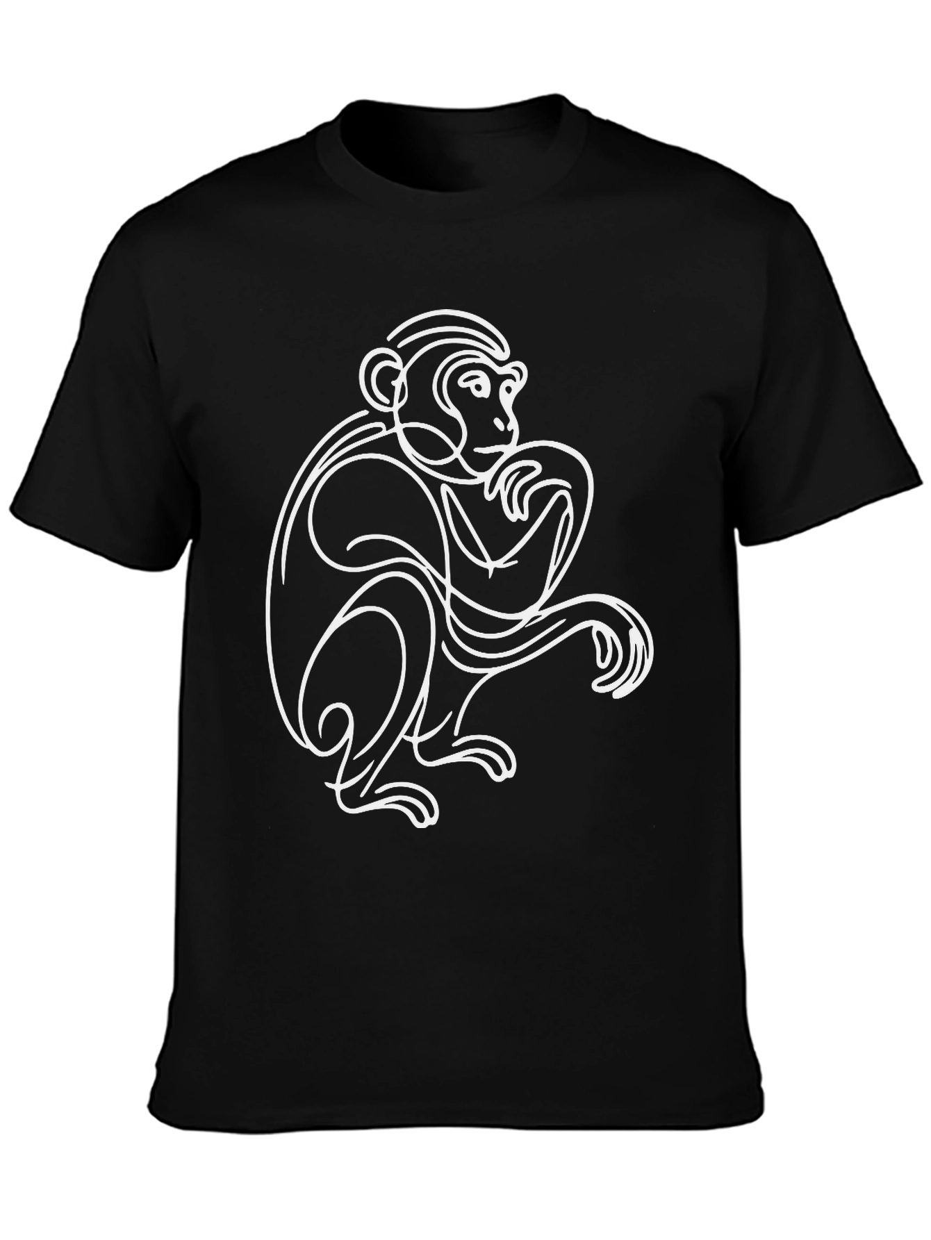 Abstract Monkey Line Art Black T-Shirt