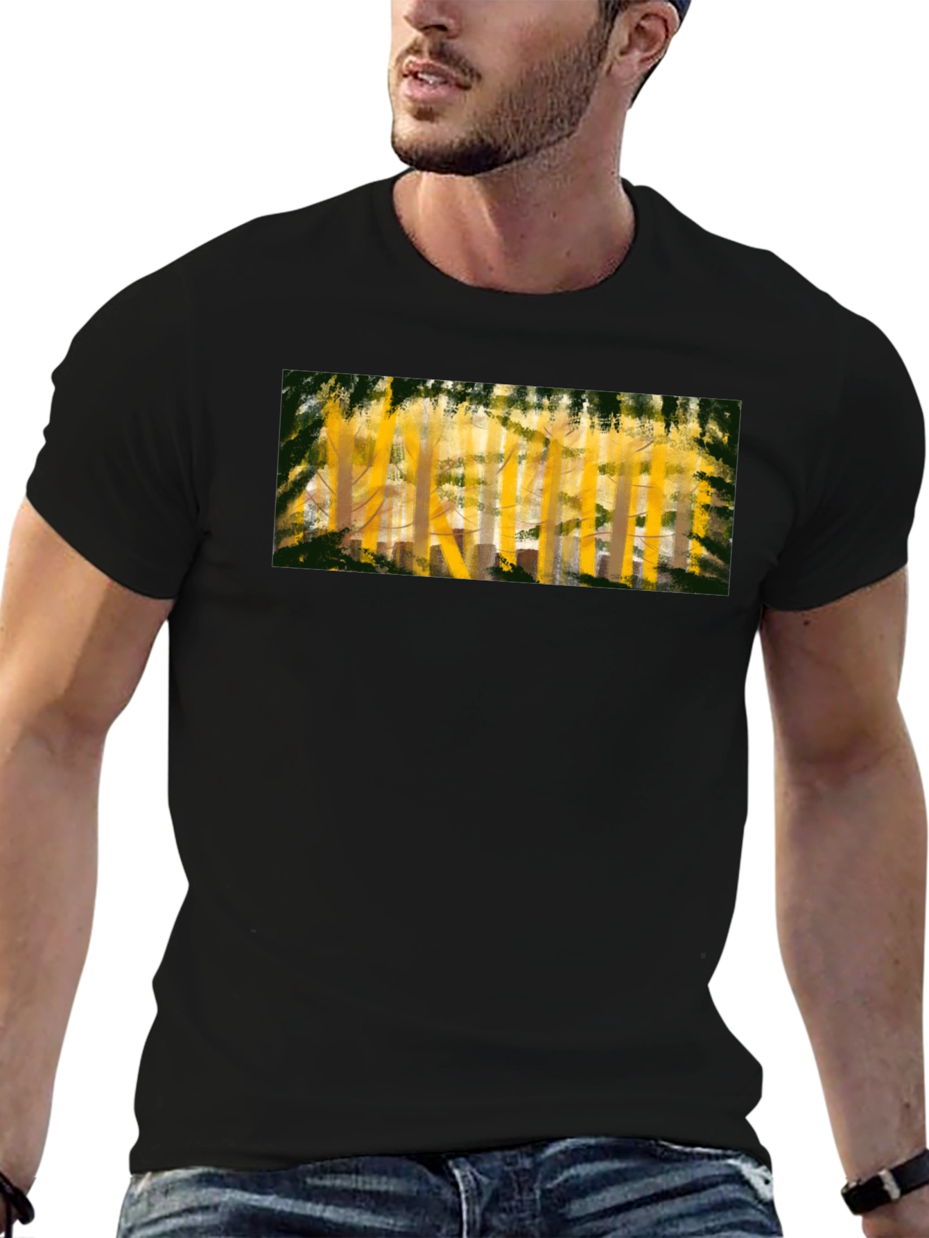 Abstract Forest Print Black T-Shirt