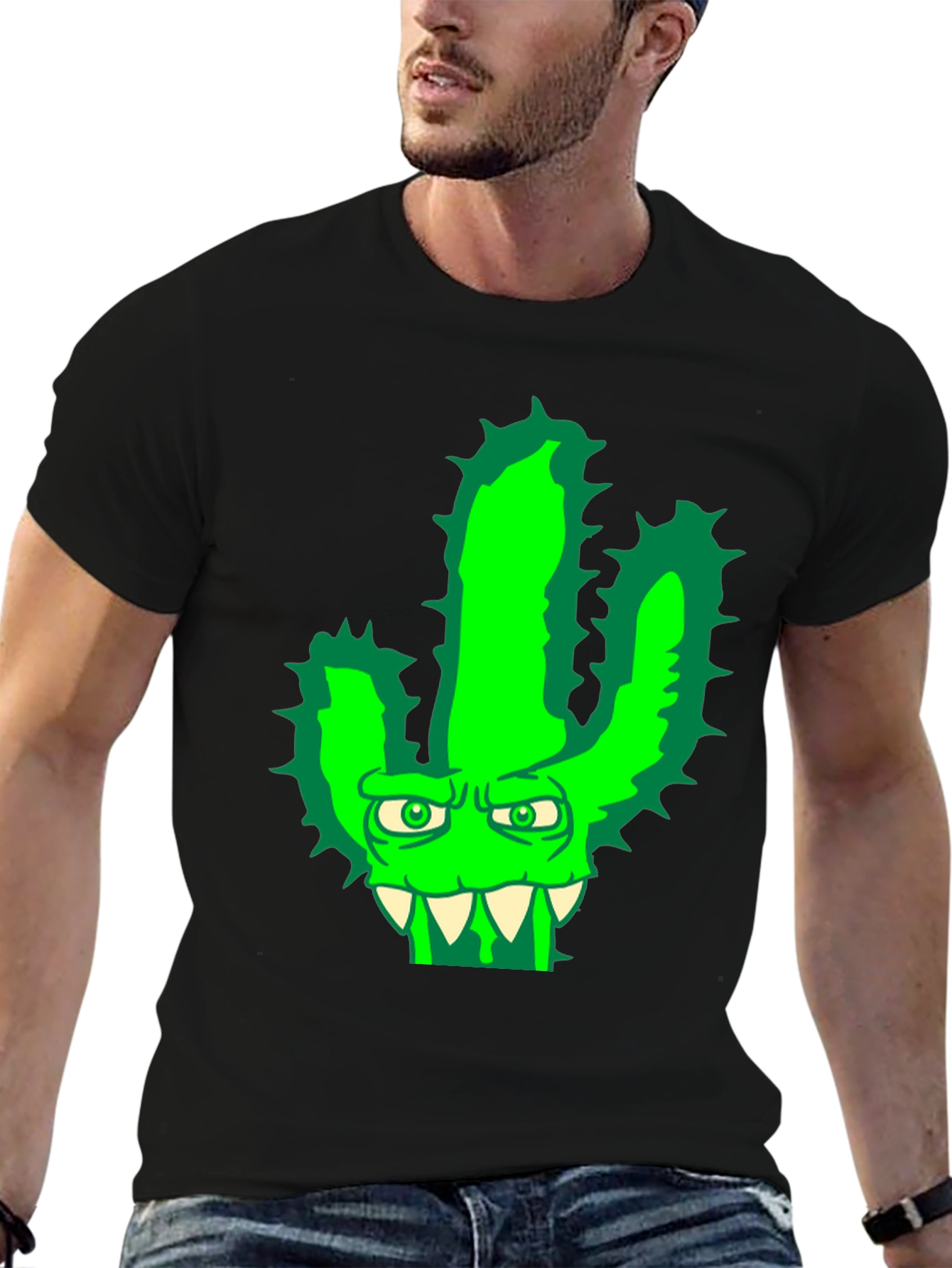 Mens Cactus Monster Graphic T-Shirt - Black