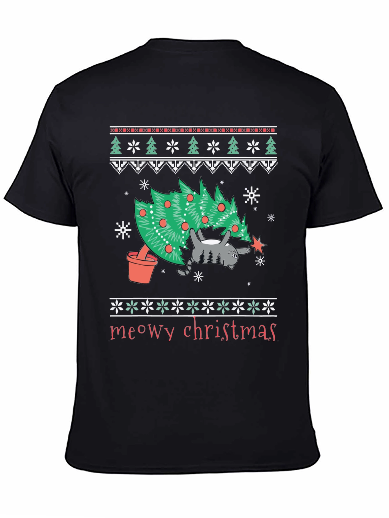 Meowy Christmas Cat T-Shirt - Festive Holiday Tee