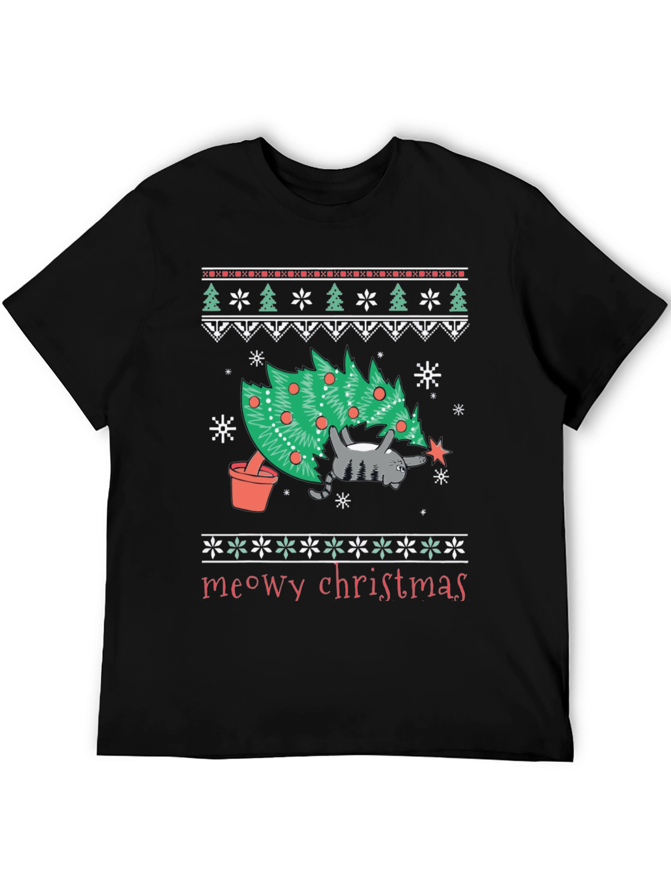 Meowy Christmas Cat T-Shirt - Festive Holiday Tee