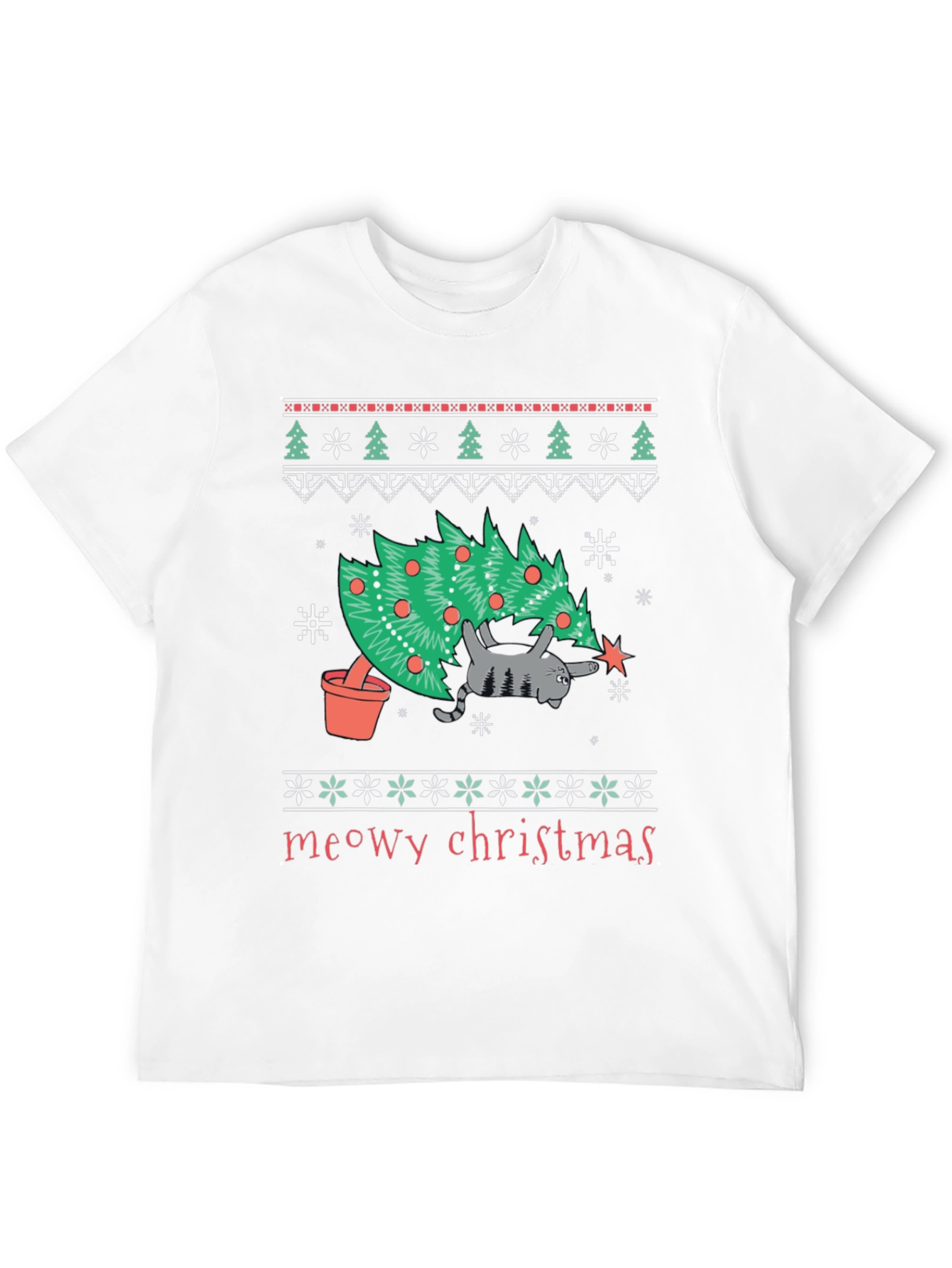 Meowy Christmas Cat T-Shirt - Festive Holiday Tee
