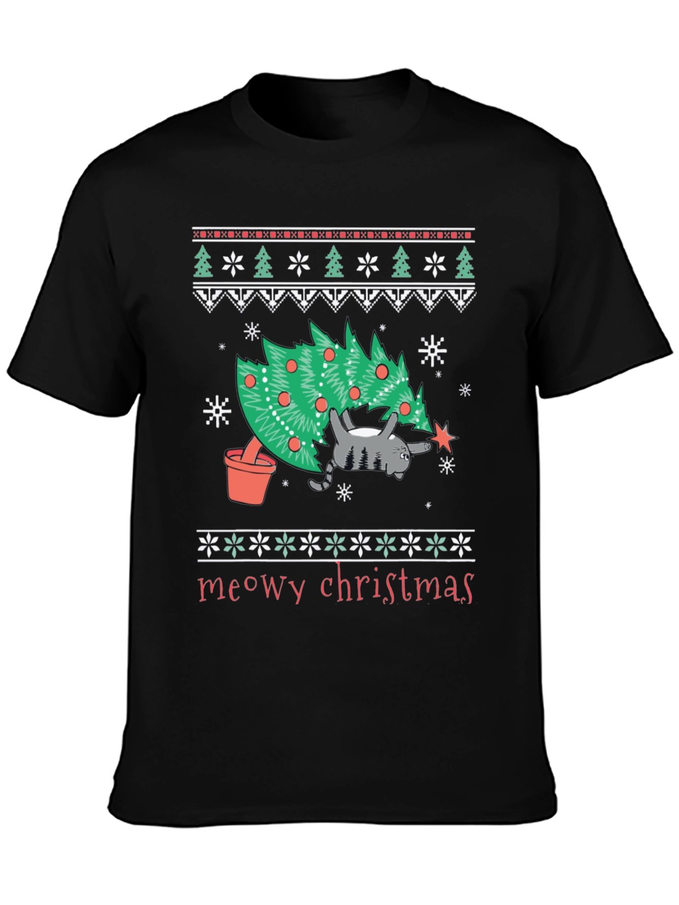 Meowy Christmas Cat T-Shirt - Festive Holiday Tee