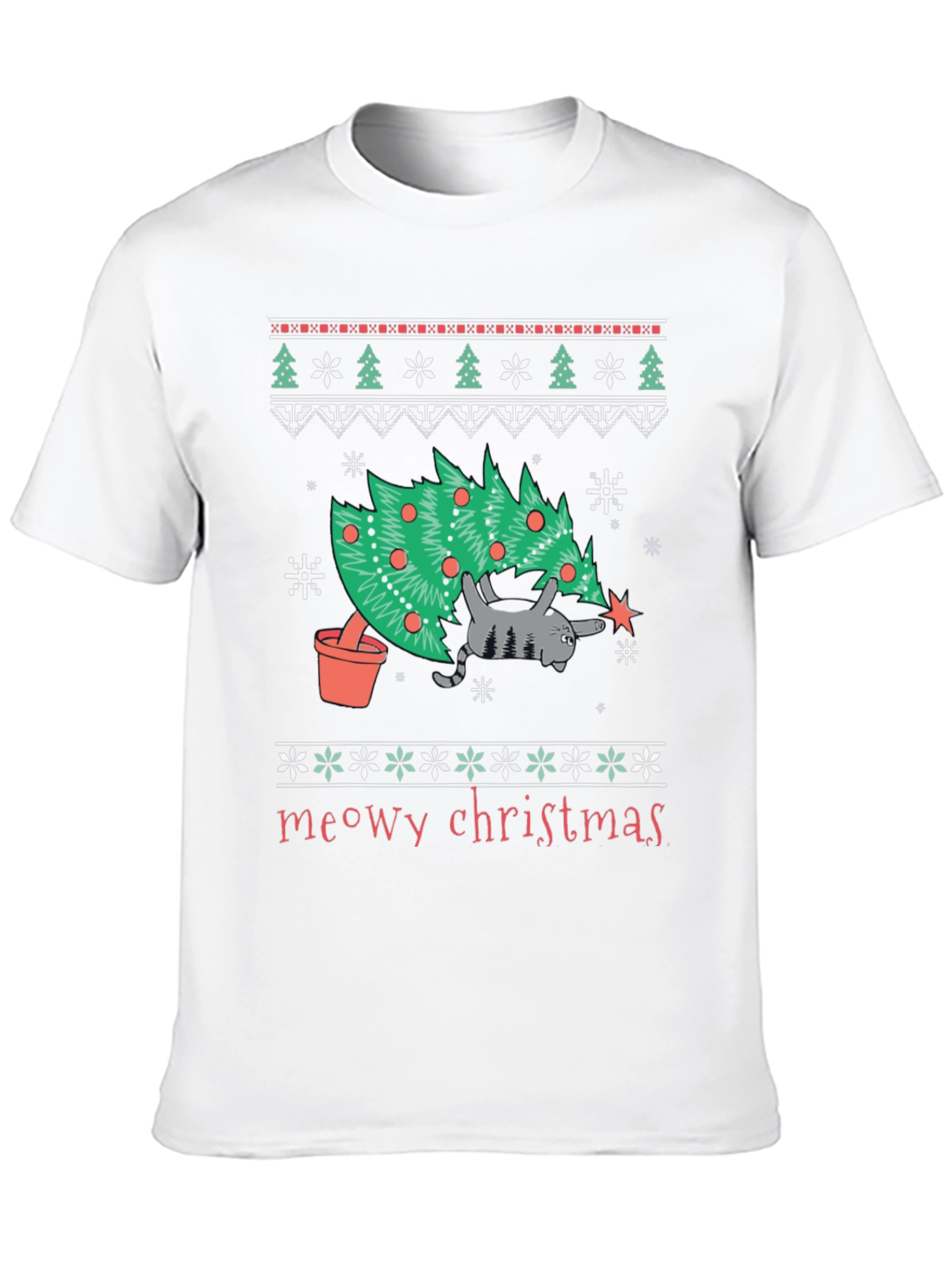 Meowy Christmas Cat T-Shirt - Festive Holiday Tee