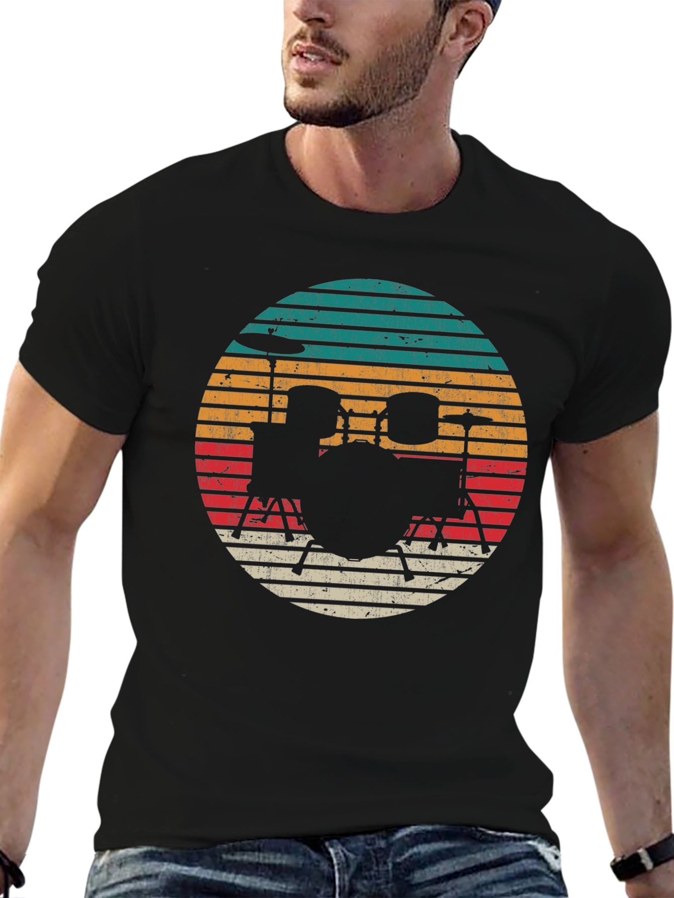 Retro Drum Set Graphic Tee - Black