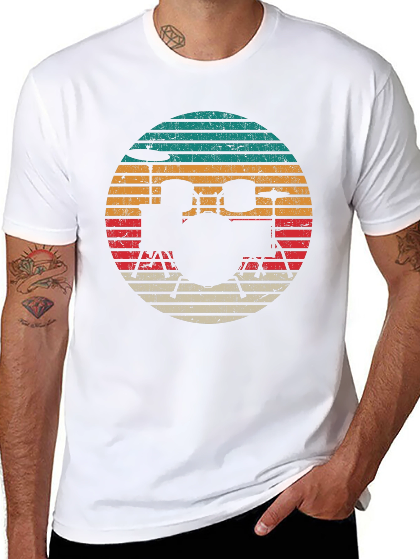 Retro Drum Set Graphic Tee - Black