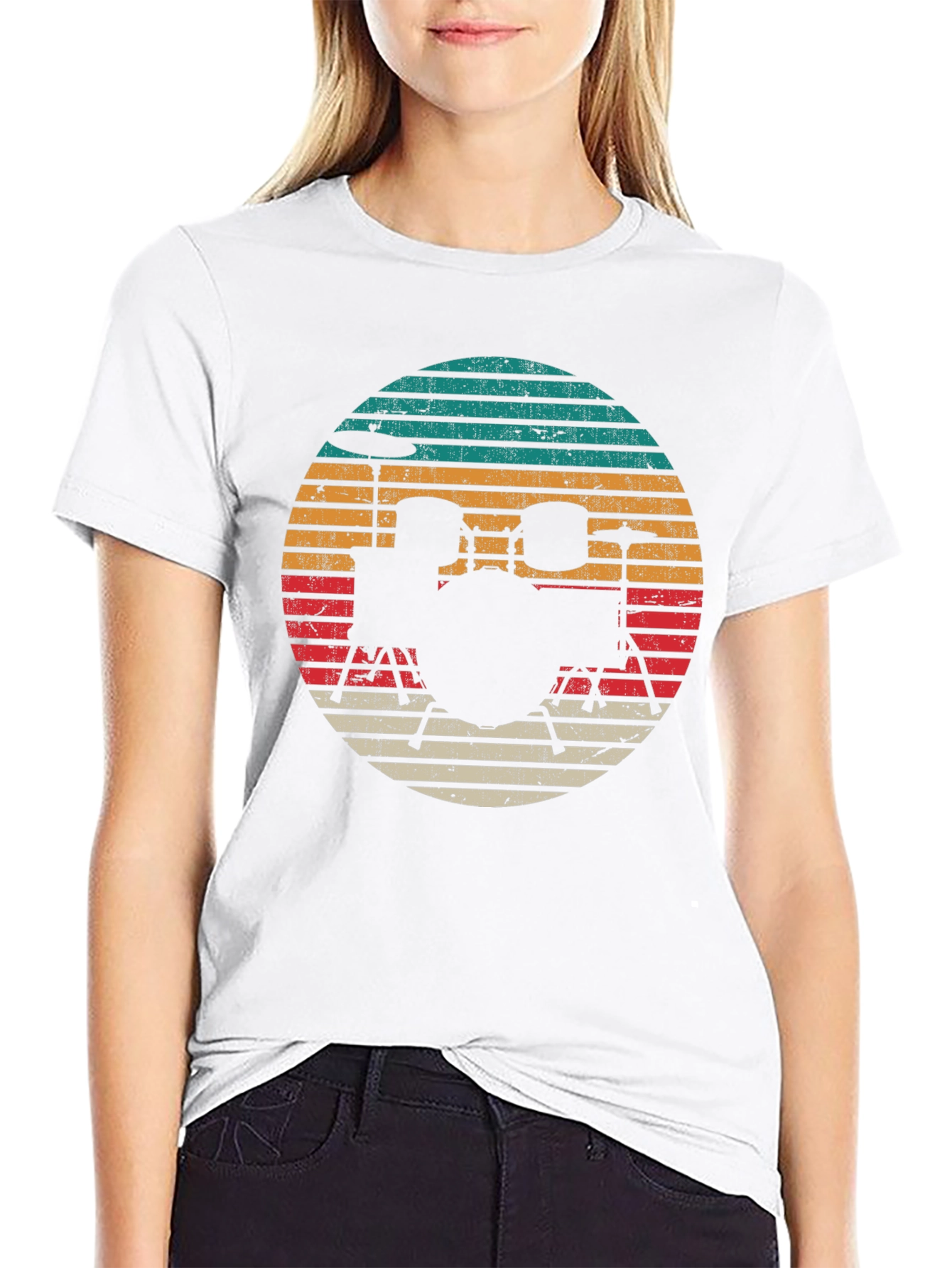 Retro Drum Set Graphic Tee - Black