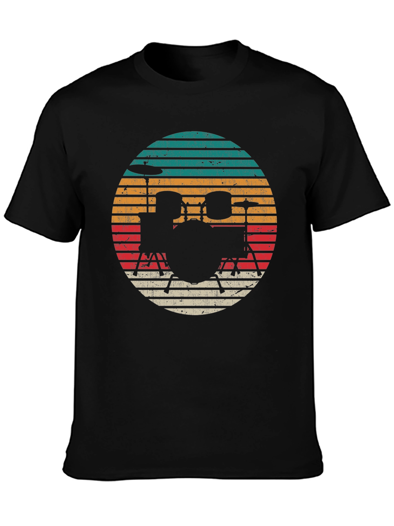Retro Drum Set Graphic Tee - Black