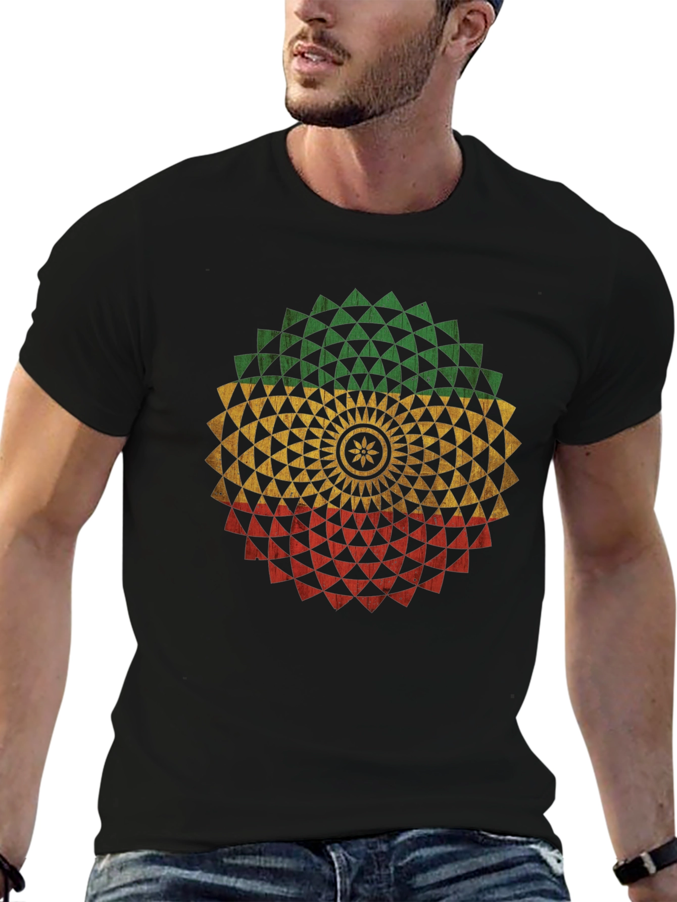Rasta Mandala Black T-Shirt - Graphic Tee
