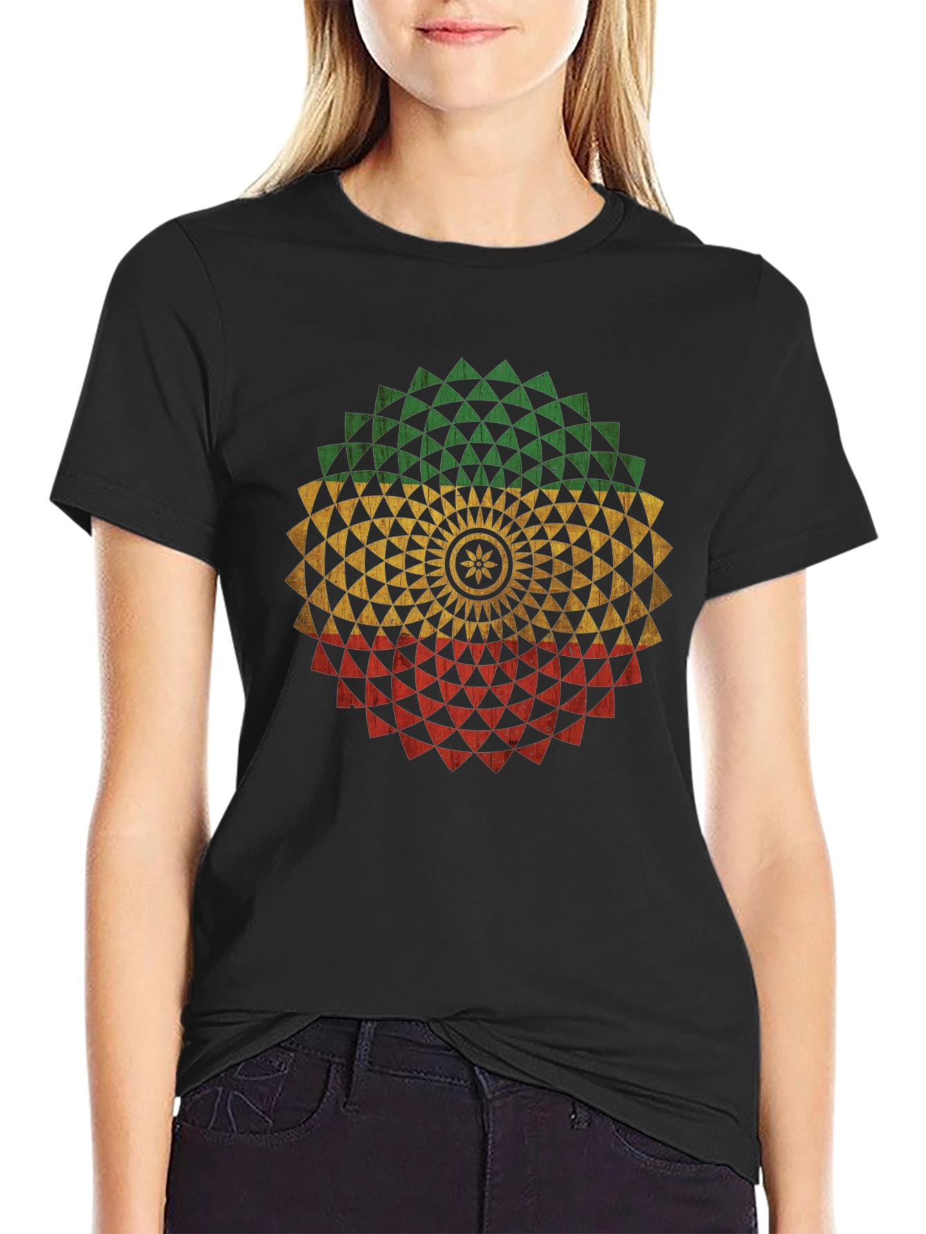Rasta Mandala Black T-Shirt - Graphic Tee