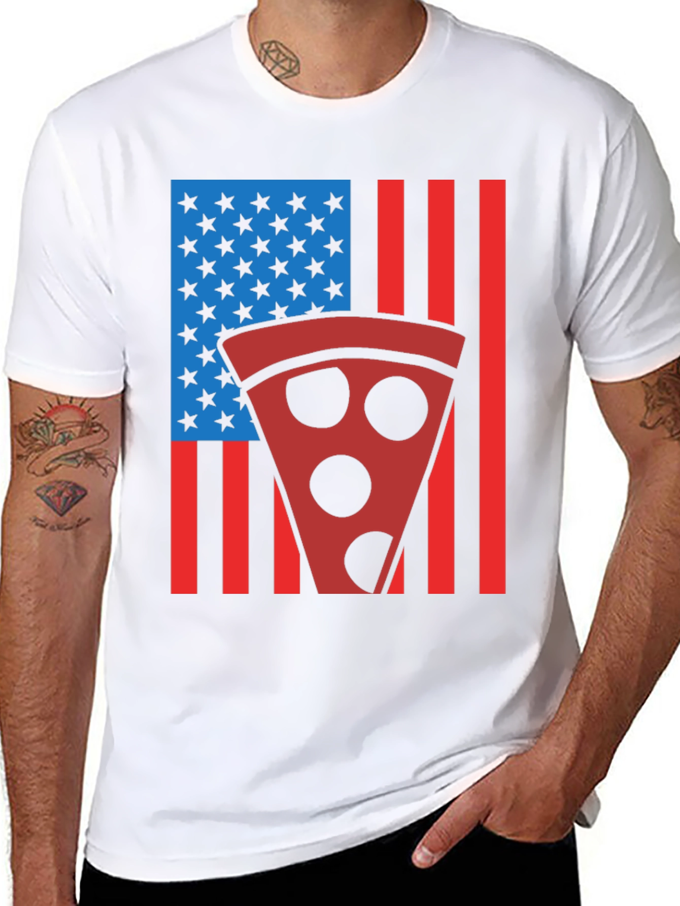 Pizza American Flag Graphic T-Shirt