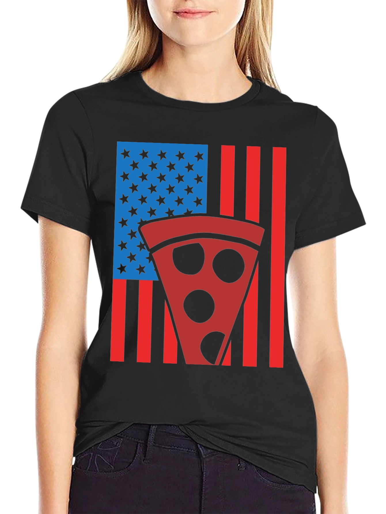 Pizza American Flag Graphic T-Shirt