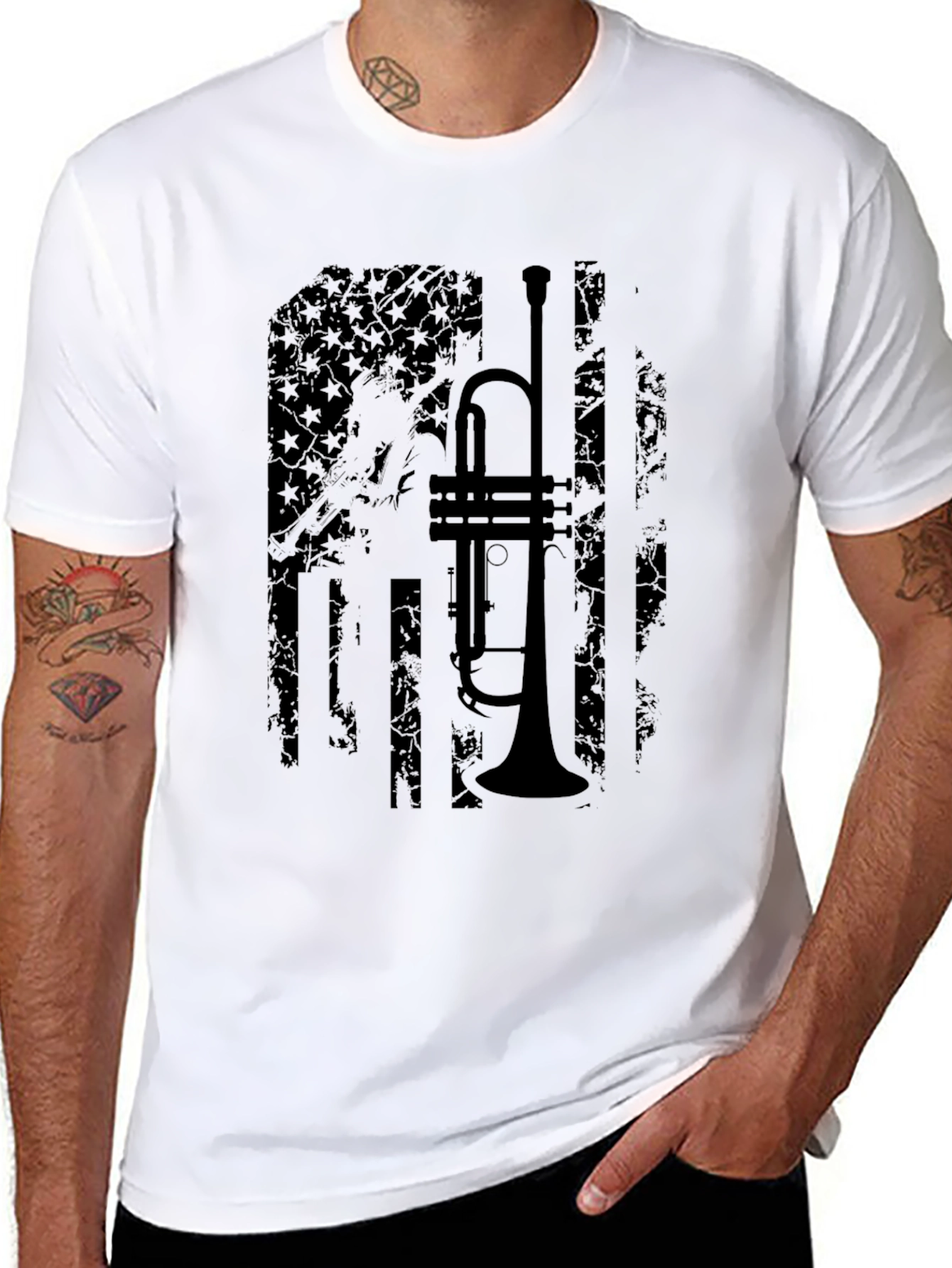 Trumpet Flag Graphic Tee - Stylish Music Lover Shirt