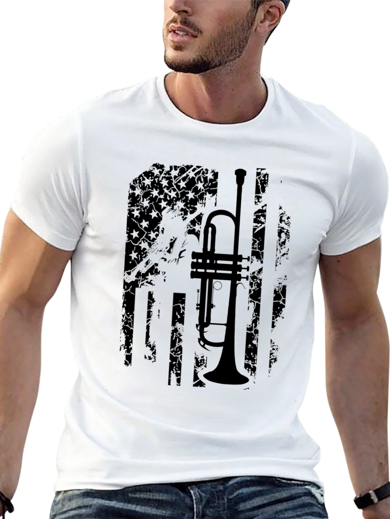 Trumpet Flag Graphic Tee - Stylish Music Lover Shirt