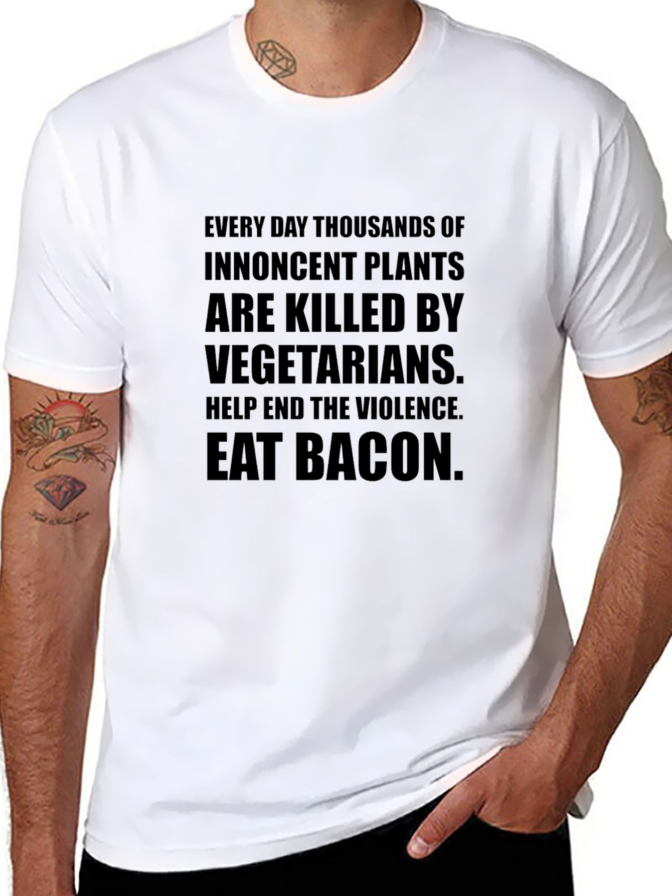 Eat Bacon Slogan Tee - End Plant Violence