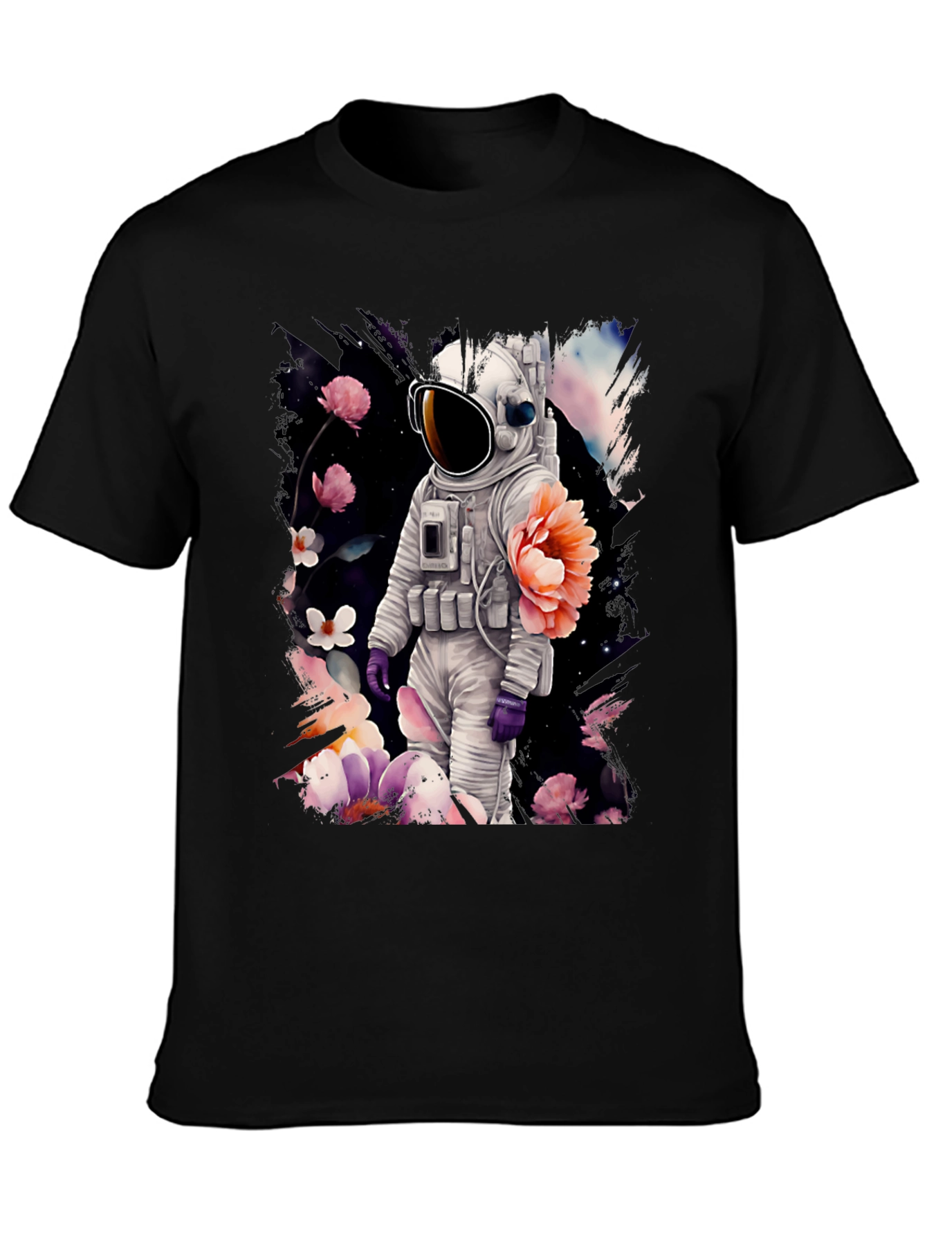 Astronaut Floral T-Shirt - Space & Nature Fusion