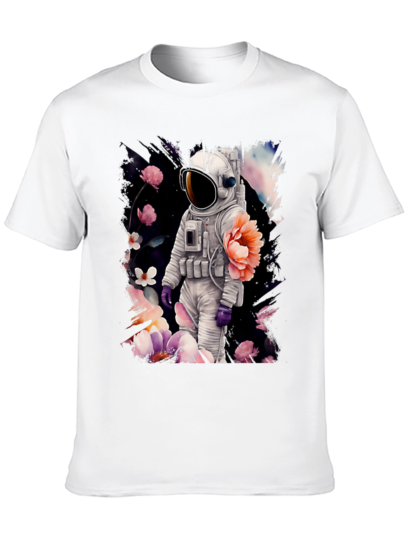 Astronaut Floral T-Shirt - Space & Nature Fusion