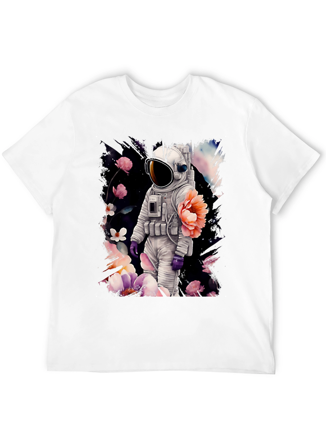 Astronaut Floral T-Shirt - Space & Nature Fusion