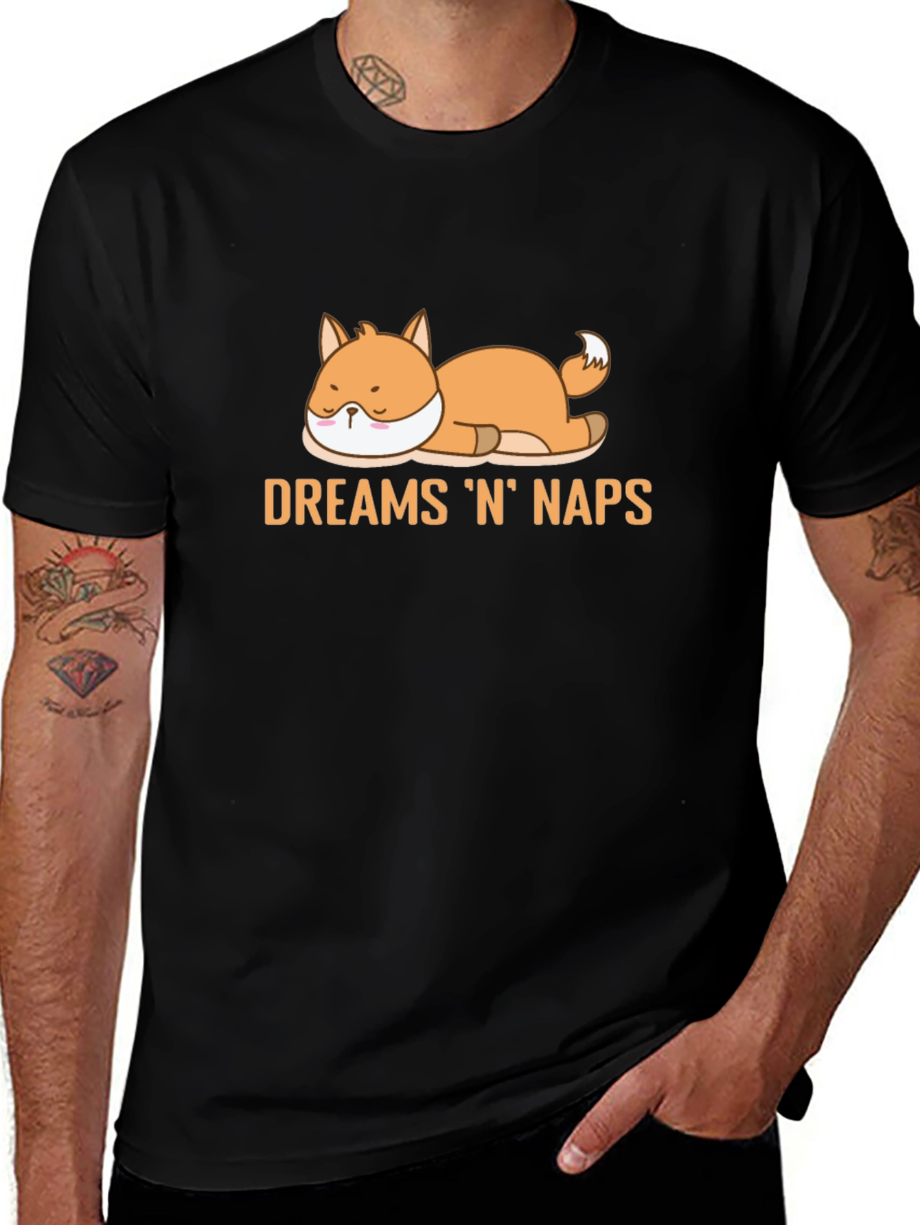 Dreams N Naps Fox Graphic Black T-Shirt