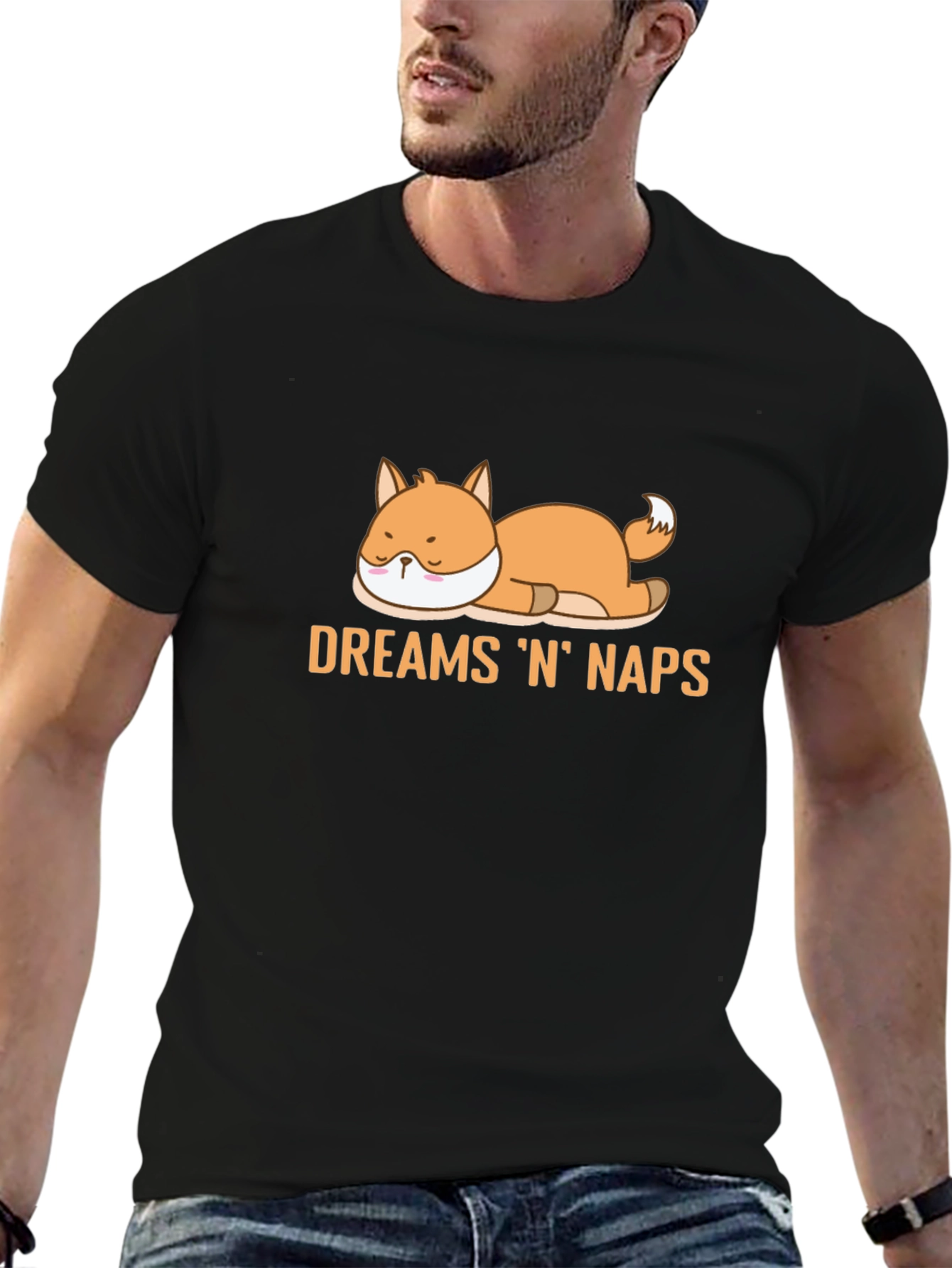 Dreams N Naps Fox Graphic Black T-Shirt