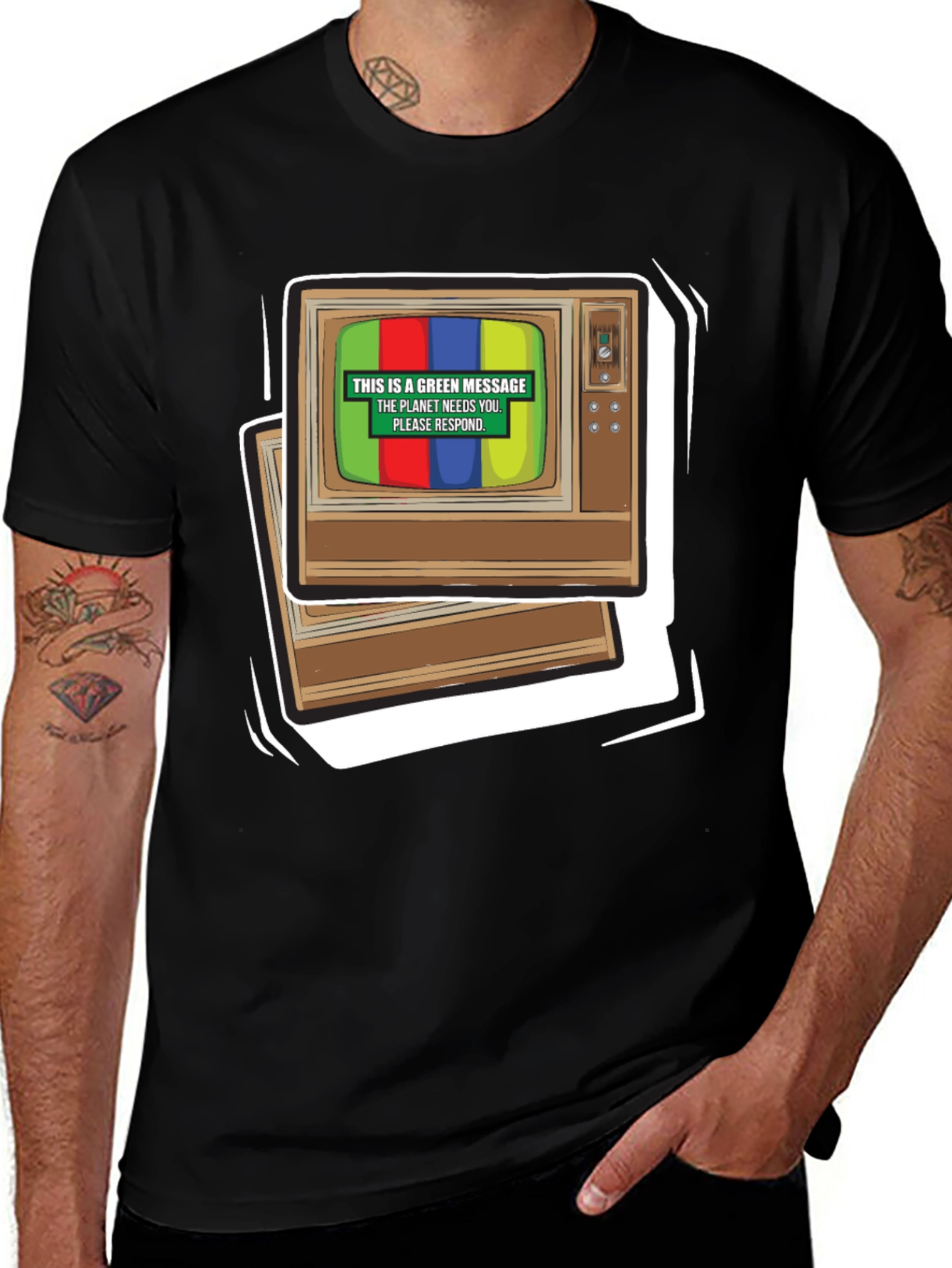 Retro TV Green Message T-Shirt