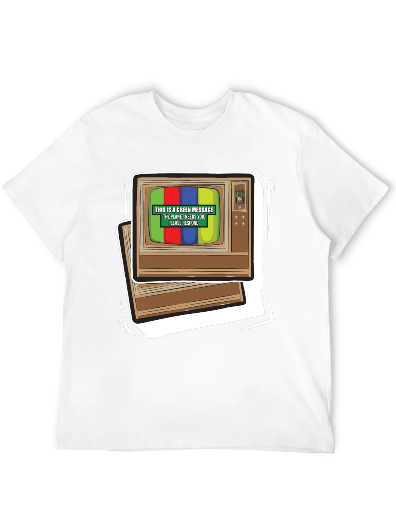 Retro TV Green Message T-Shirt