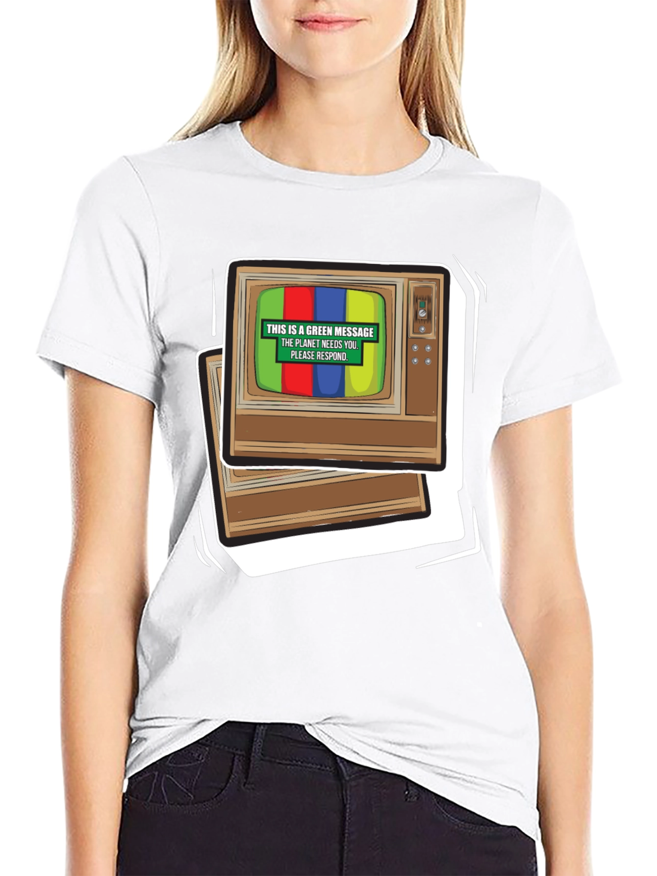 Retro TV Green Message T-Shirt