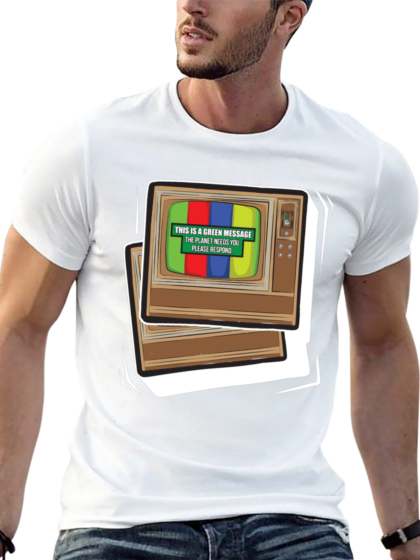 Retro TV Green Message T-Shirt