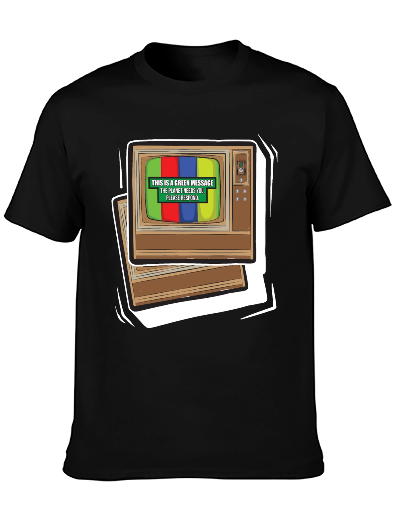 Retro TV Green Message T-Shirt