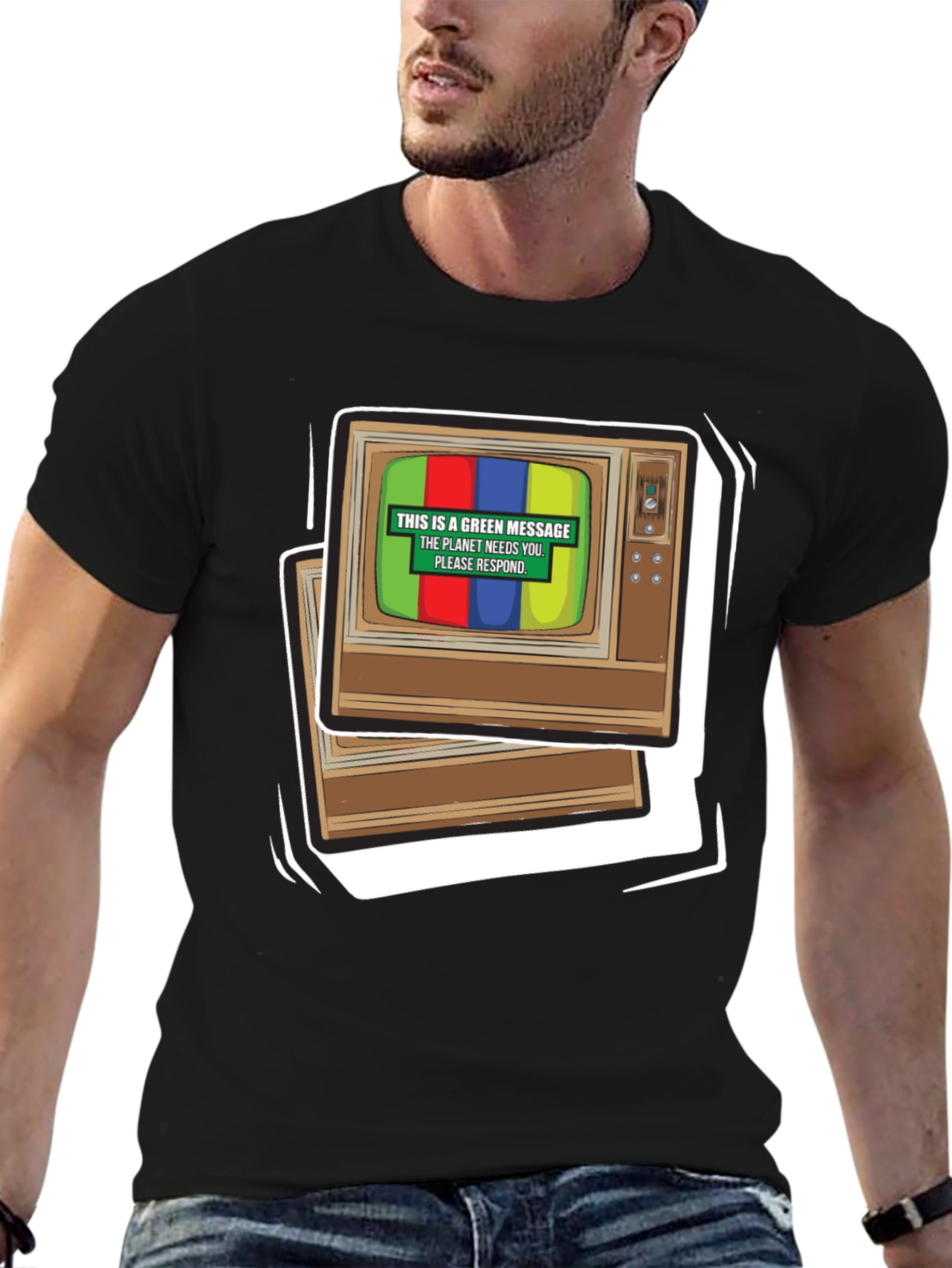 Retro TV Green Message T-Shirt