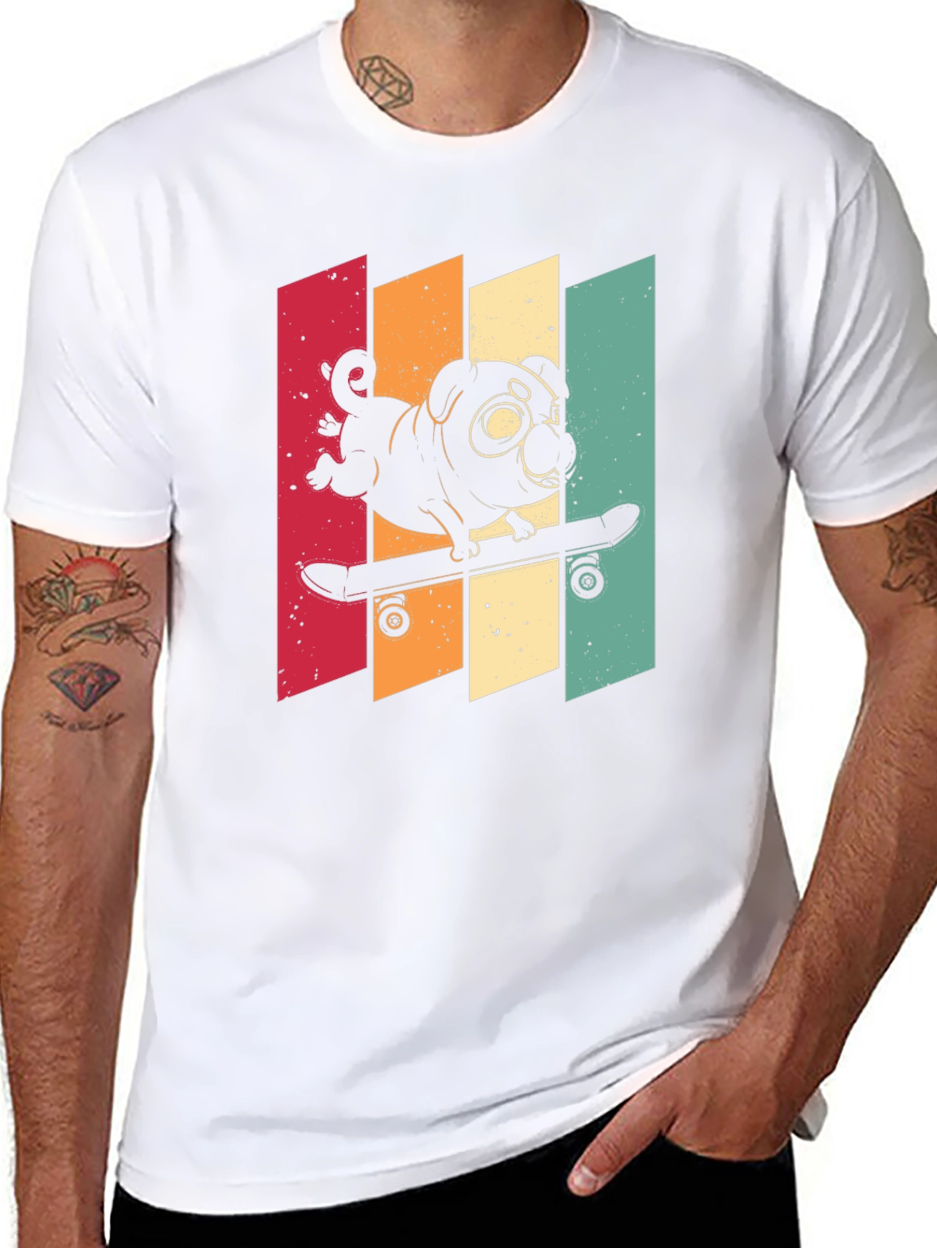 Skateboarding Pug Graphic Tee - Cool Retro Style